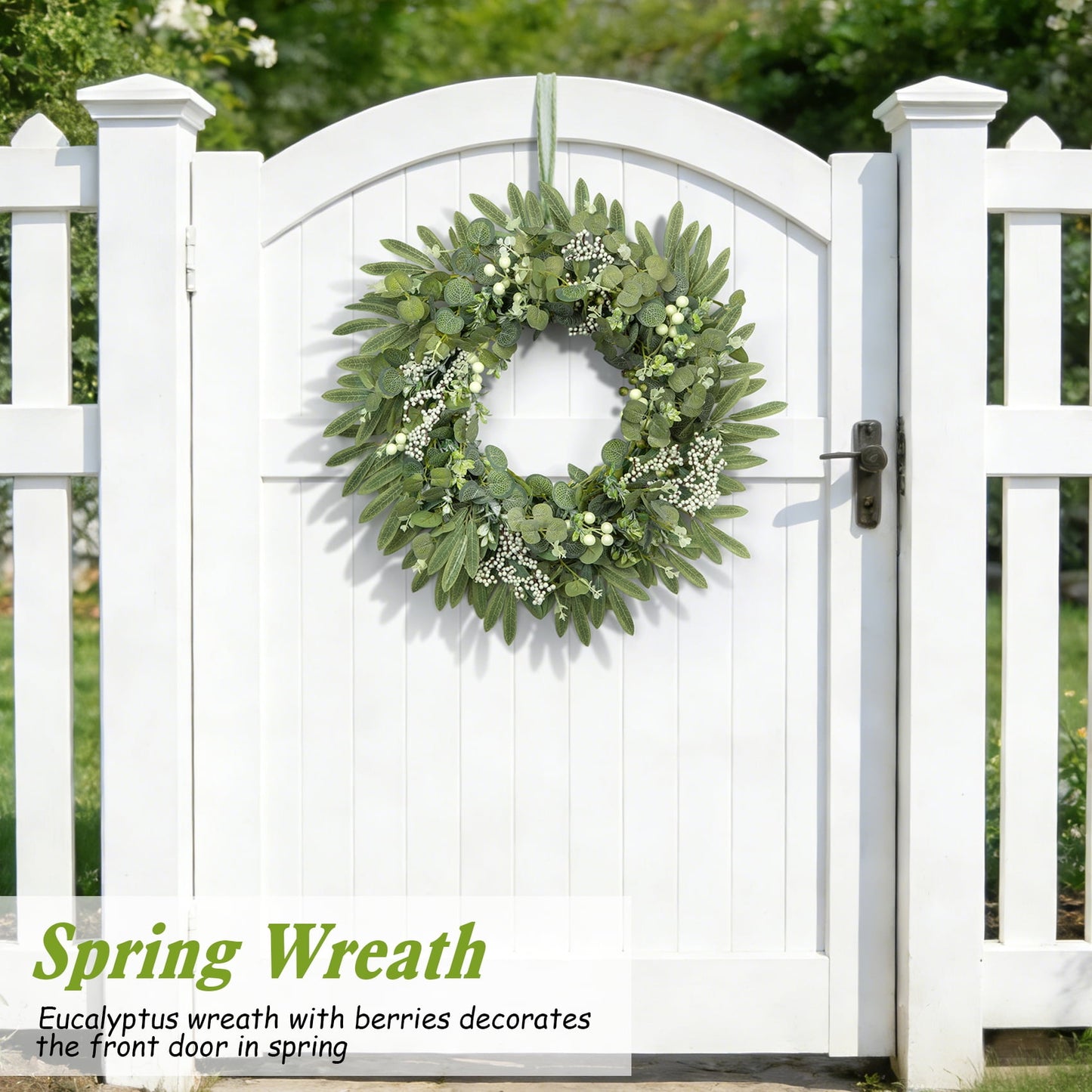 Scidweet Artificial Wreaths for Front Door, 20" Fake Eucalyptus Faux Spring Wreaths Farmhouse Window Wall Door Wedding Indoor Outdoor Spring Summer Home Decor
