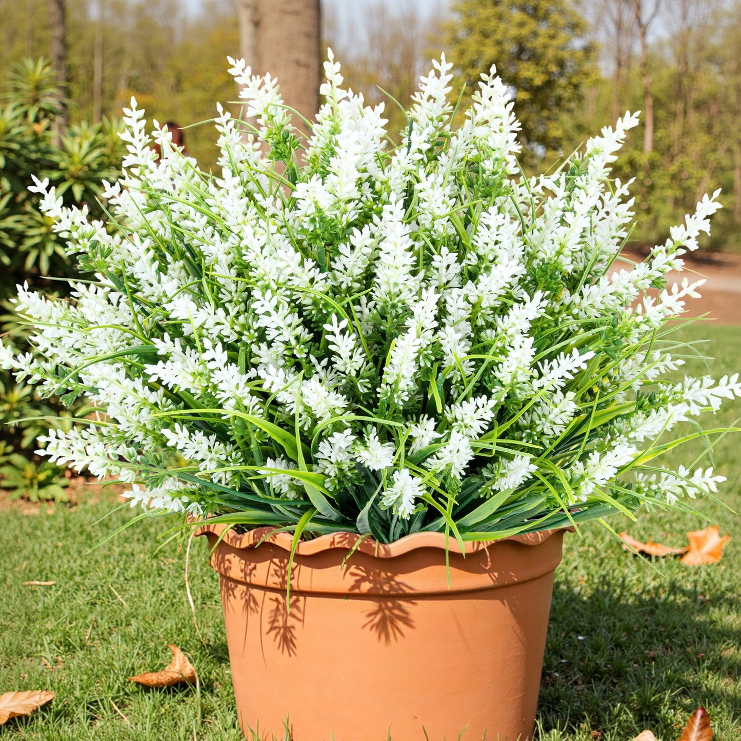 Scidweet 20 Bundles Fake Plants, Lavender Artificial Flowers Faux Plant Outdoors for Home Garden Porch Window Box Decor, White