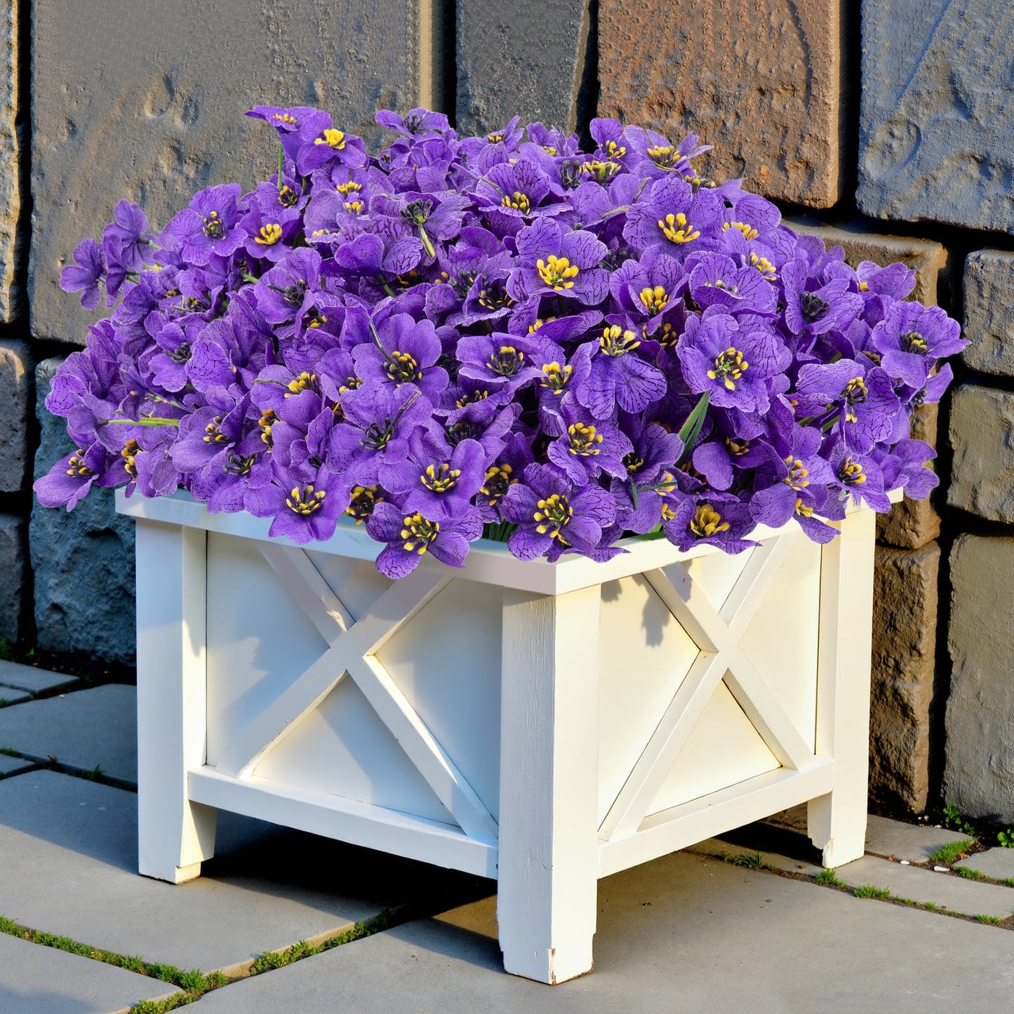 Scidweet 24 Bundles Fake Flowers Outdoor, Artificial Plants Faux Flowers Spring Summer Outside for Home Garden Porch Window Box Decorations, Purple