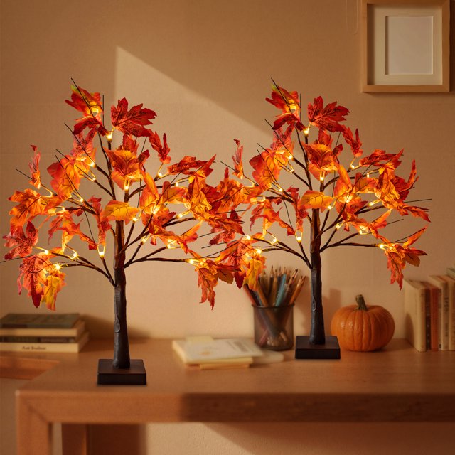 Scidweet Fall Decorations for Home, 2 packs Fake Fall Maple Leaves Table Tree Light Indoor Wedding Party Autumn Decor
