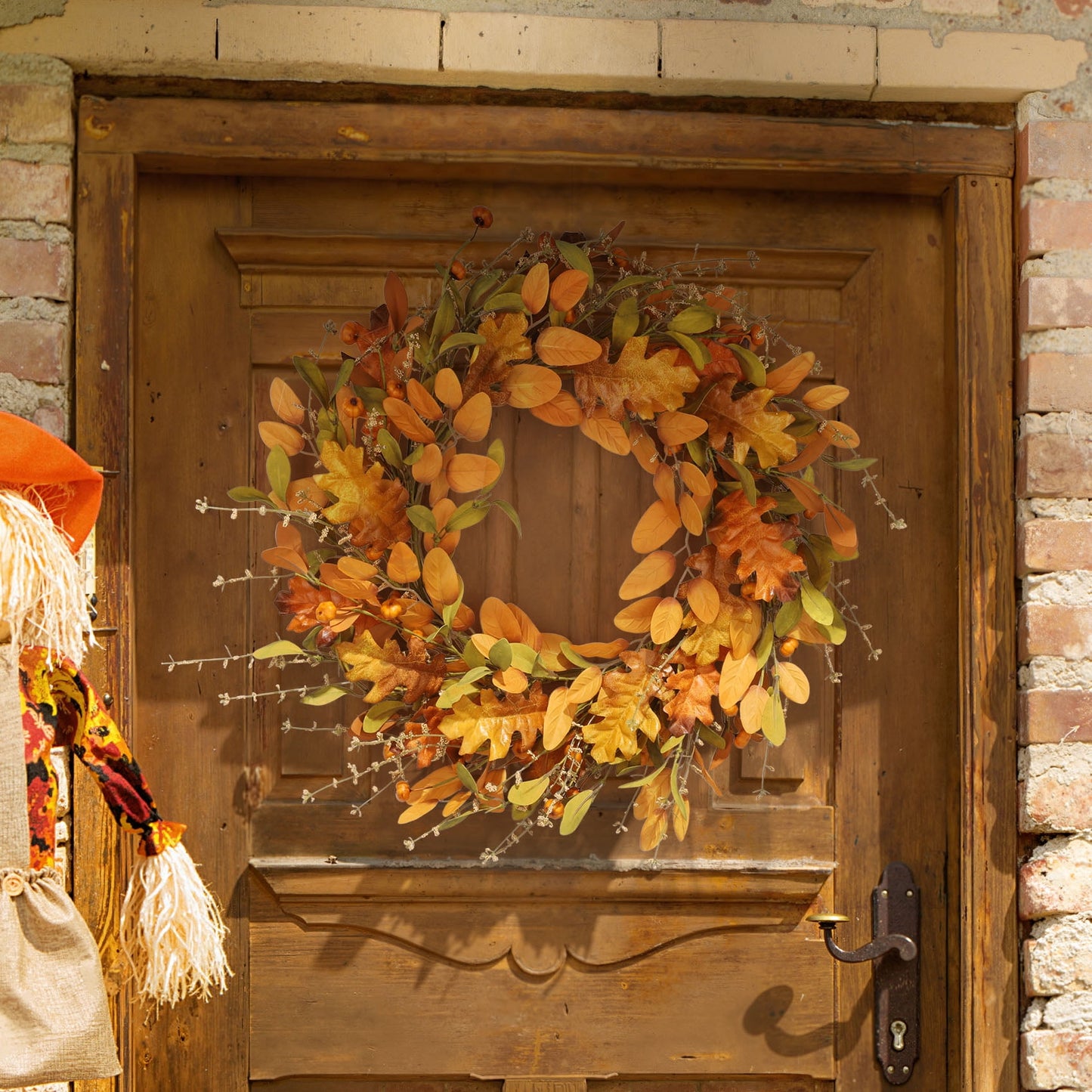Scidweet Fall Wreath for Front Door, 22" Artificial Mixed Leaves Autumn Wreaths for Farmhouse Indoor Outdoor Window Wall Door Fall Decorations for Home