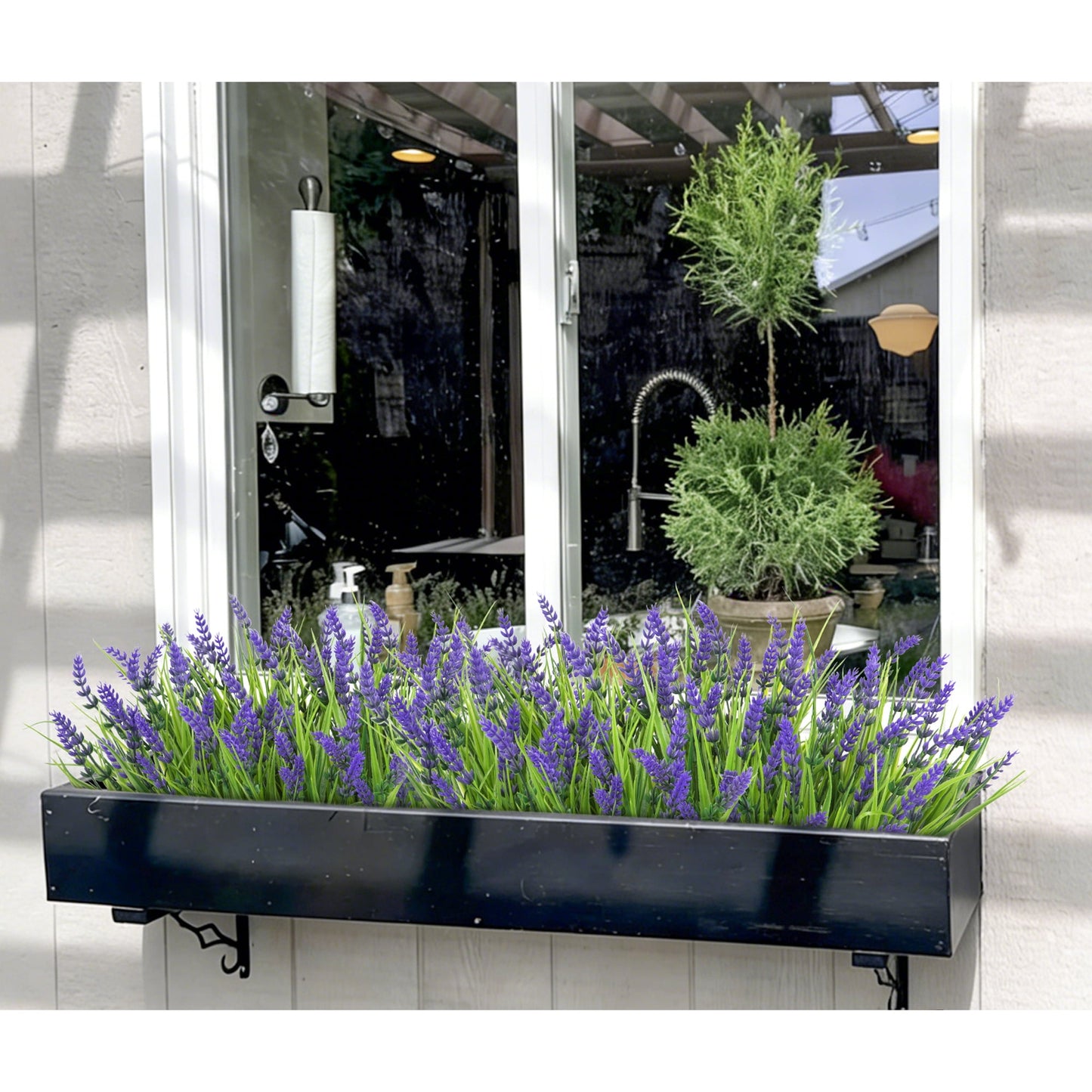 Scidweet Artificial Plants Outdoor, 20 Bundles Fake Plant Faux Monkey Grass Spring Summer for Window Garden Home Decor, Purple