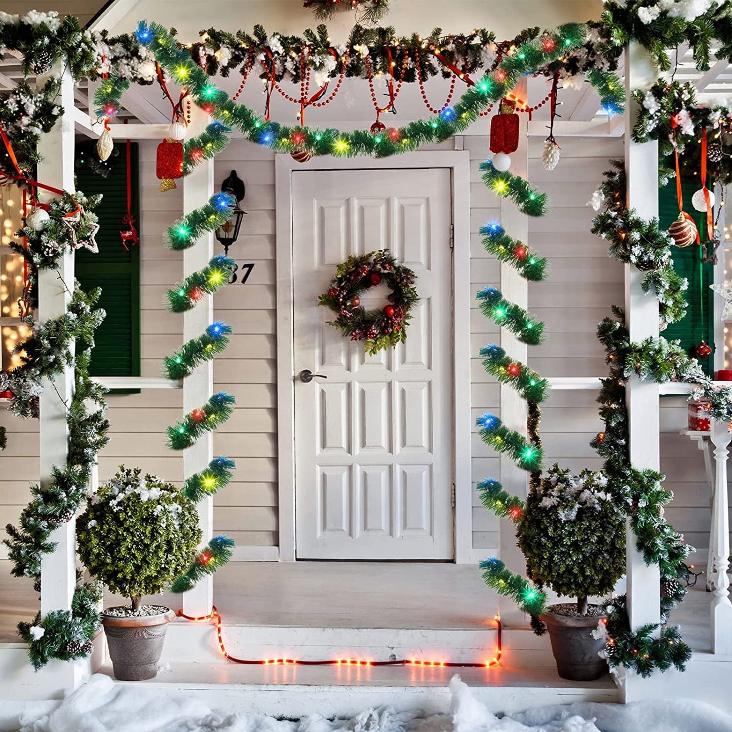 16.4 FT Christmas Prelit Tinsel Garland with Lights Battery Operated 50 LED Hanging Garland with Light for Wedding Party Decoration