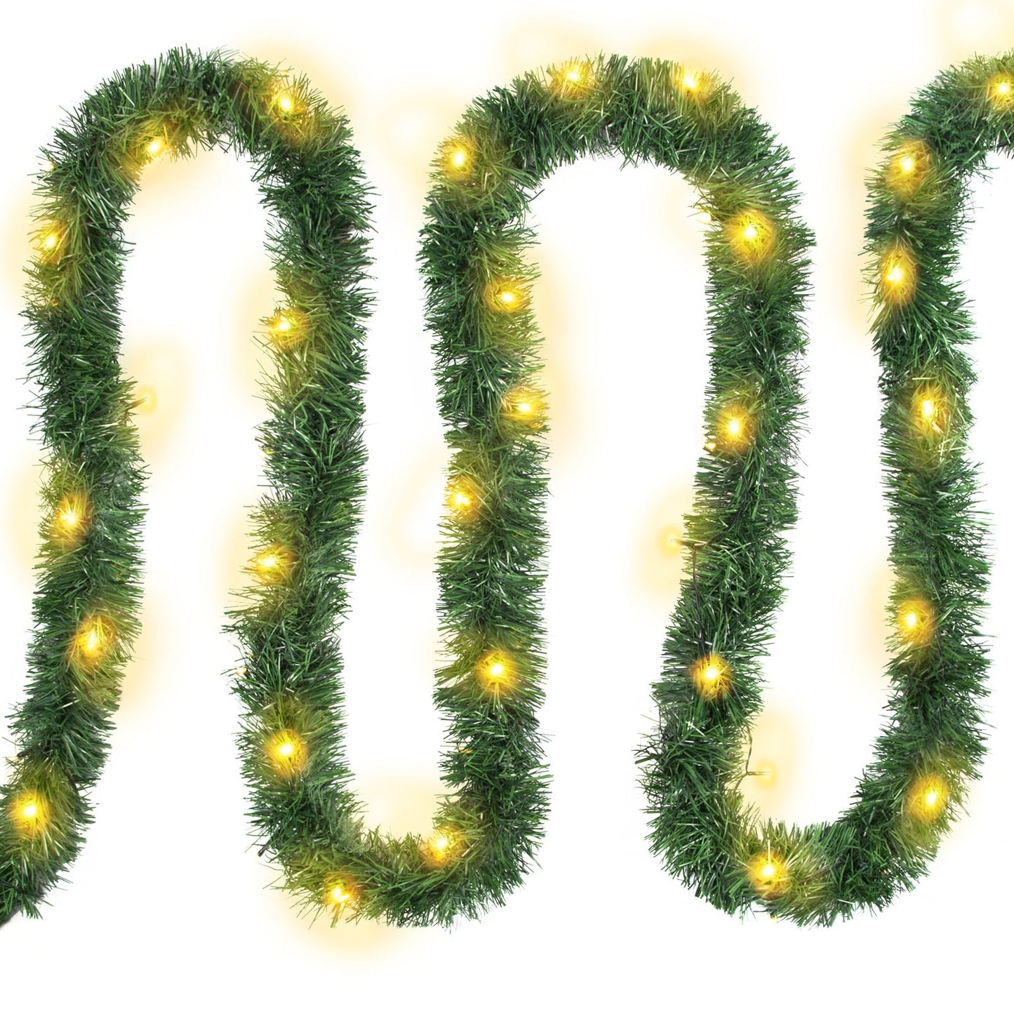 19.69 FT Lighted Christmas Garland Pre-lit Artificial Pine Green Garland with 60 LED Lights Light Up for Indoor Outdoor Home Gate Stair Garden Fireplaces Winter Holiday New Year Party Decorations