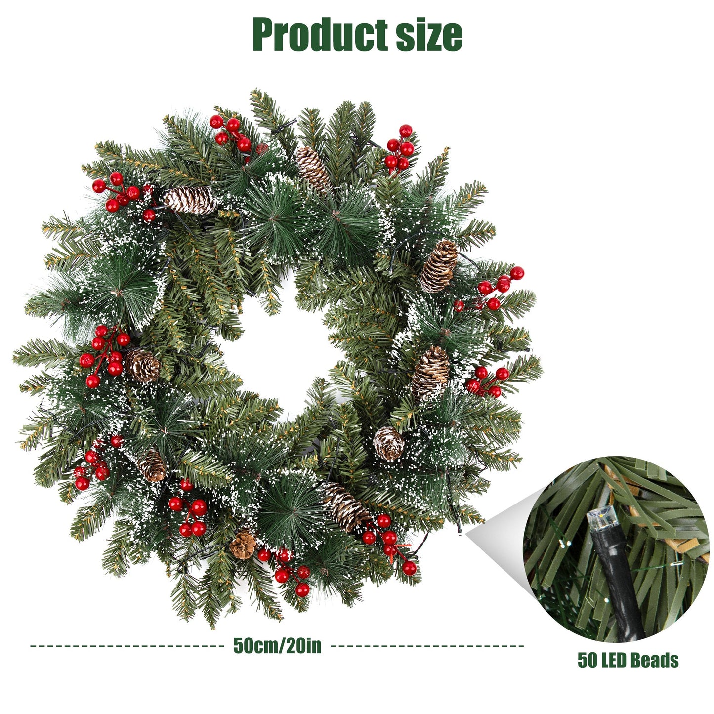 20 Inch Christmas Wreath with Pinecone Berries Christmas Decorations Front Door Wreath for Outdoor Indoor Party