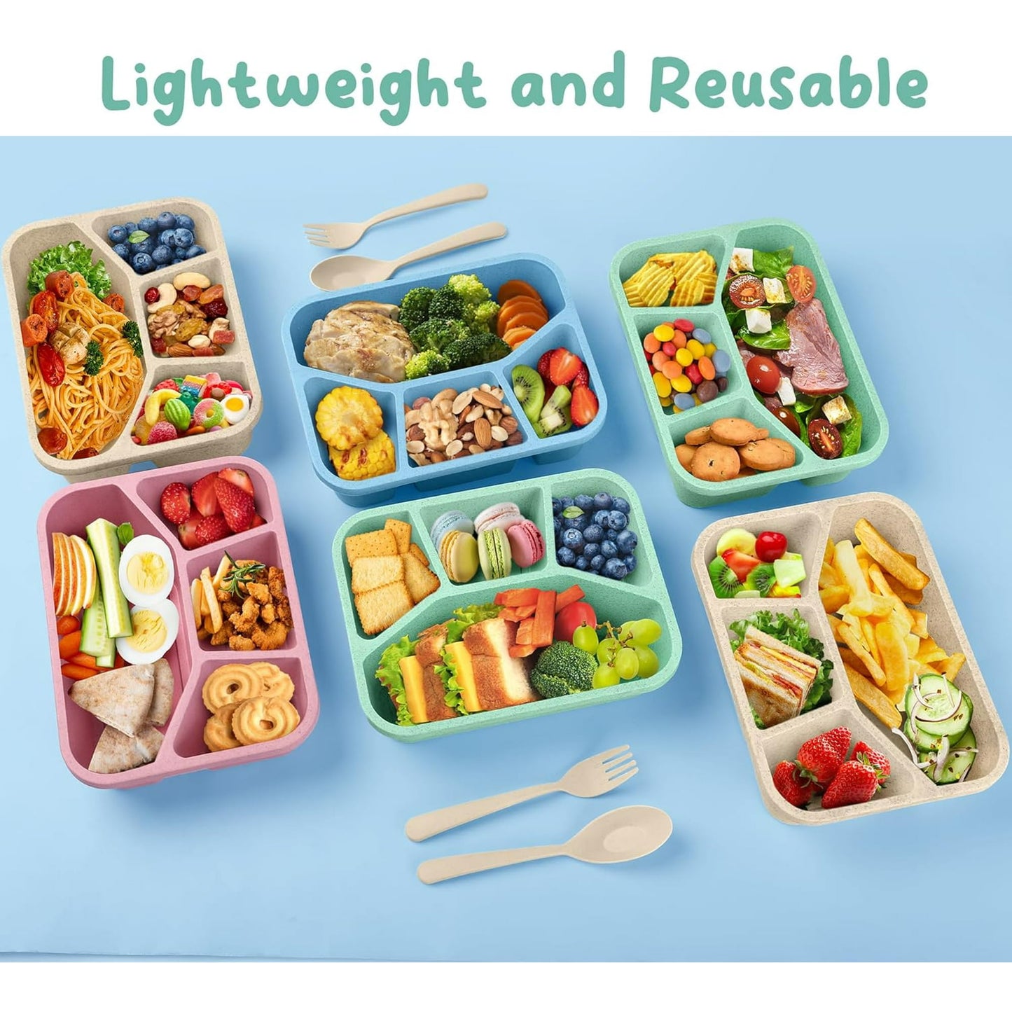 Scidweet 6 Pack Bento Lunch Box, 4-Compartmen Reusable Lunch Containers, Food Containers Box with Lids for School Work and Travel Meal Prep