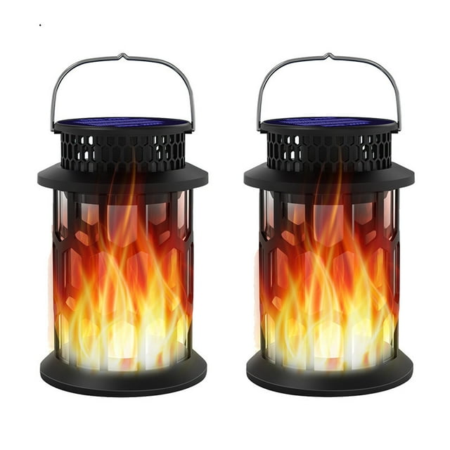 2 Pack Solar Lights Outdoor, IP65 Waterproof Solar Hanging Lantern with 2 Modes LED Flame Lights for Patio Garden Yard Haloween