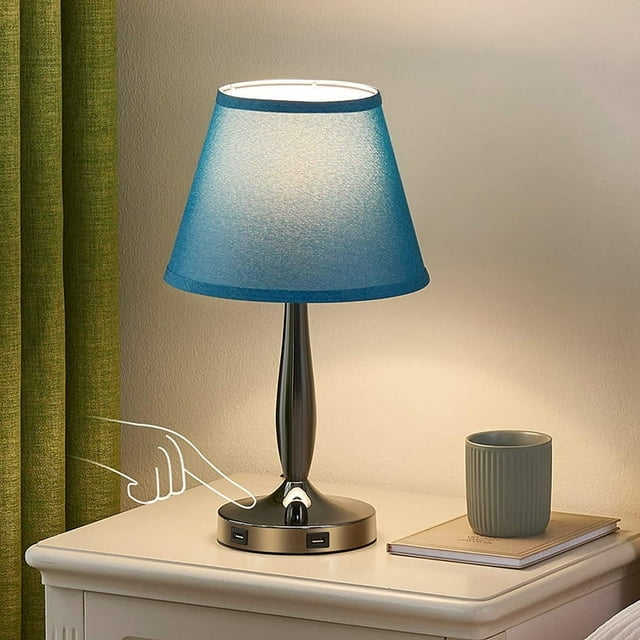 2 Packs Table Lamps 3 Way Dimmable Touch Metal Base Lamp with 2 USB Ports and AC Outlet for Bedroom,Living room,Bulb Included
