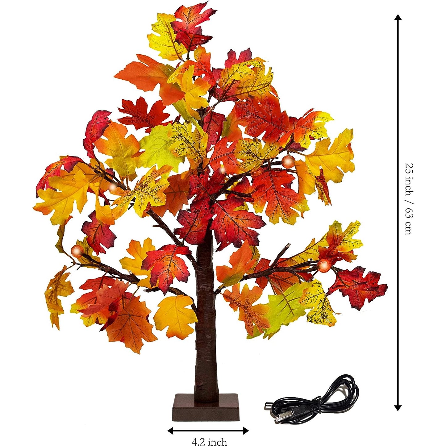 Scidweet Fall Decorations for Home, 25" 24 LED Artificial Fall Maple Leaves Table Tree with Pumpkins Lights Indoor Wedding Party Autumn Decor