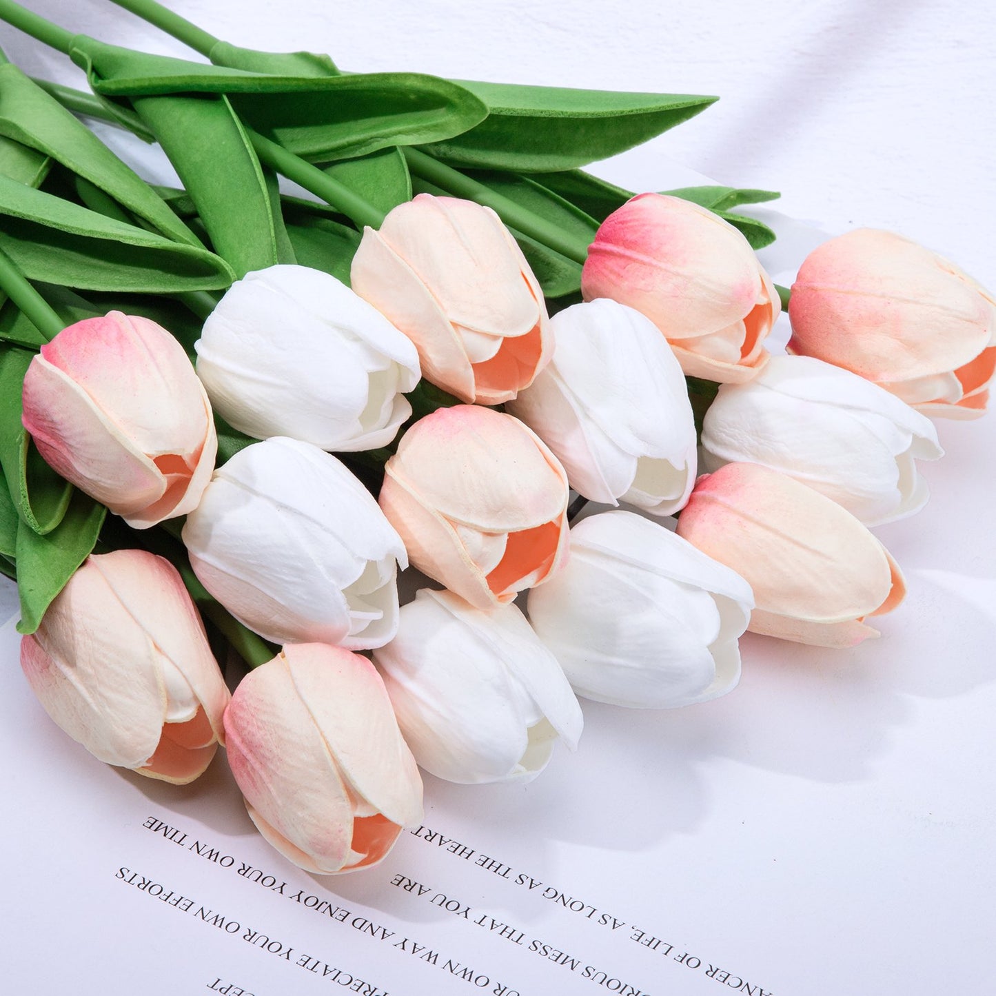 Scidweet 20 Pcs Artificial Flowers Fake Tulip, Pink White Tulip for Spring Indoor Table Wedding Decorations Mother's Day Easter Gifts