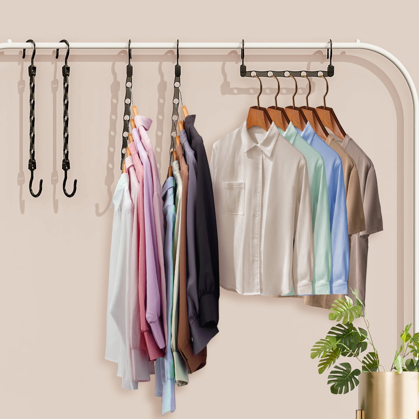 Space Saving Hangers, 18 Pack Closet Organizers Magic Clothes Hanger Organizers Pants Hangers Plastic Hangers Space Saver Black