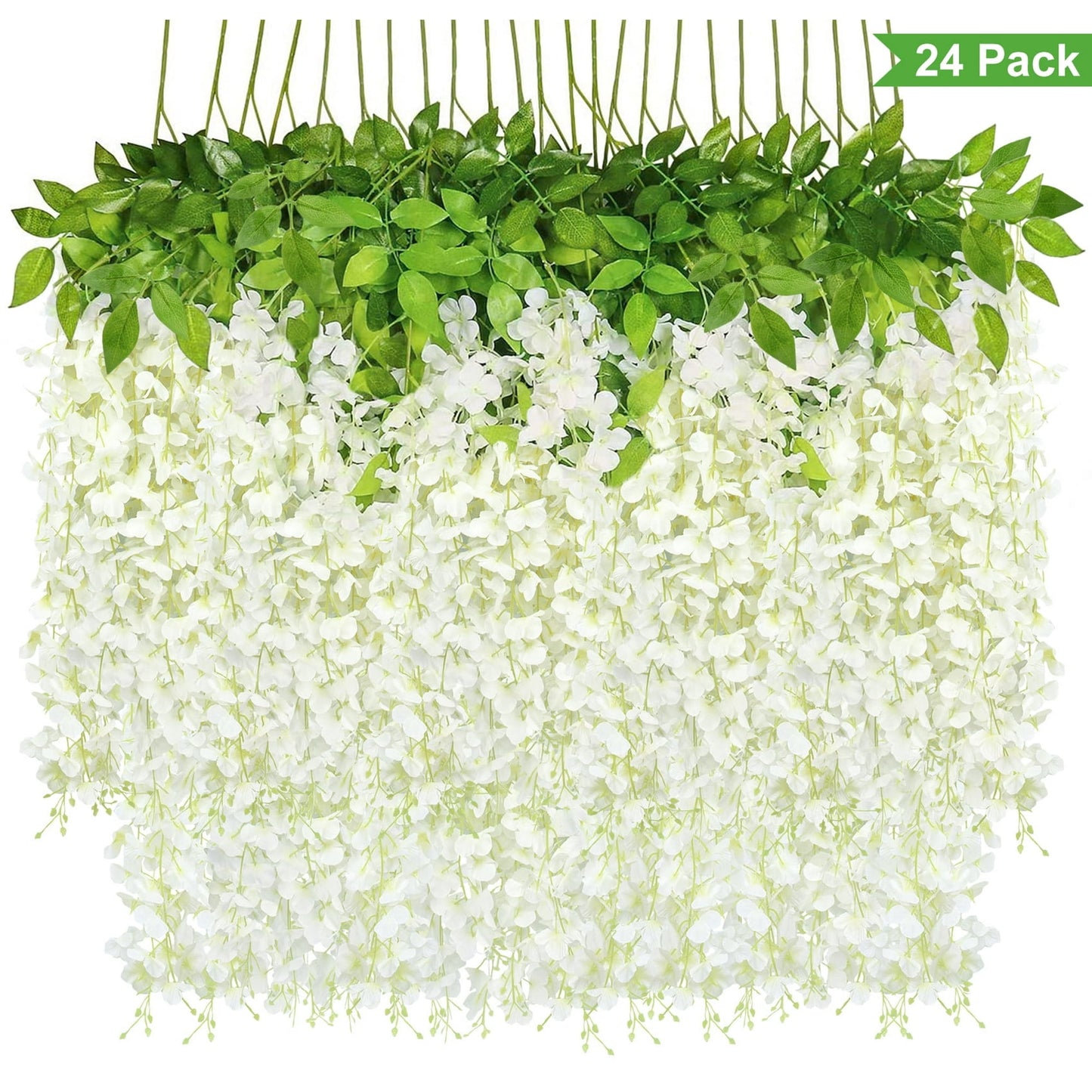 24 Pack White Artificial Wisteria Hanging Flowers Fake Wisteria Garland for Home Room Wall Outdoor Garden Wedding Ceremony Decorations