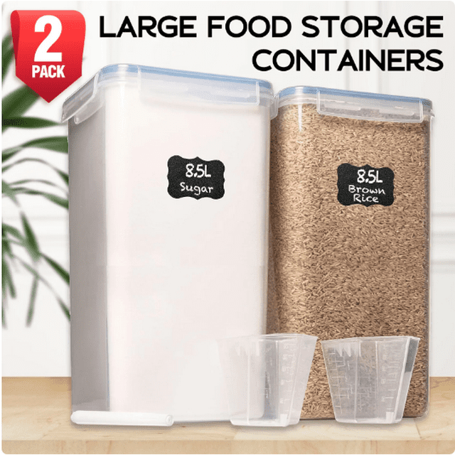 29pcs Airtight Food Storage Containers Set for Cereal, Dry Food, Flour and Sugar, Includes 20 Labels, 2 Measuring Spoons, 1 Marking, 4 Spoon