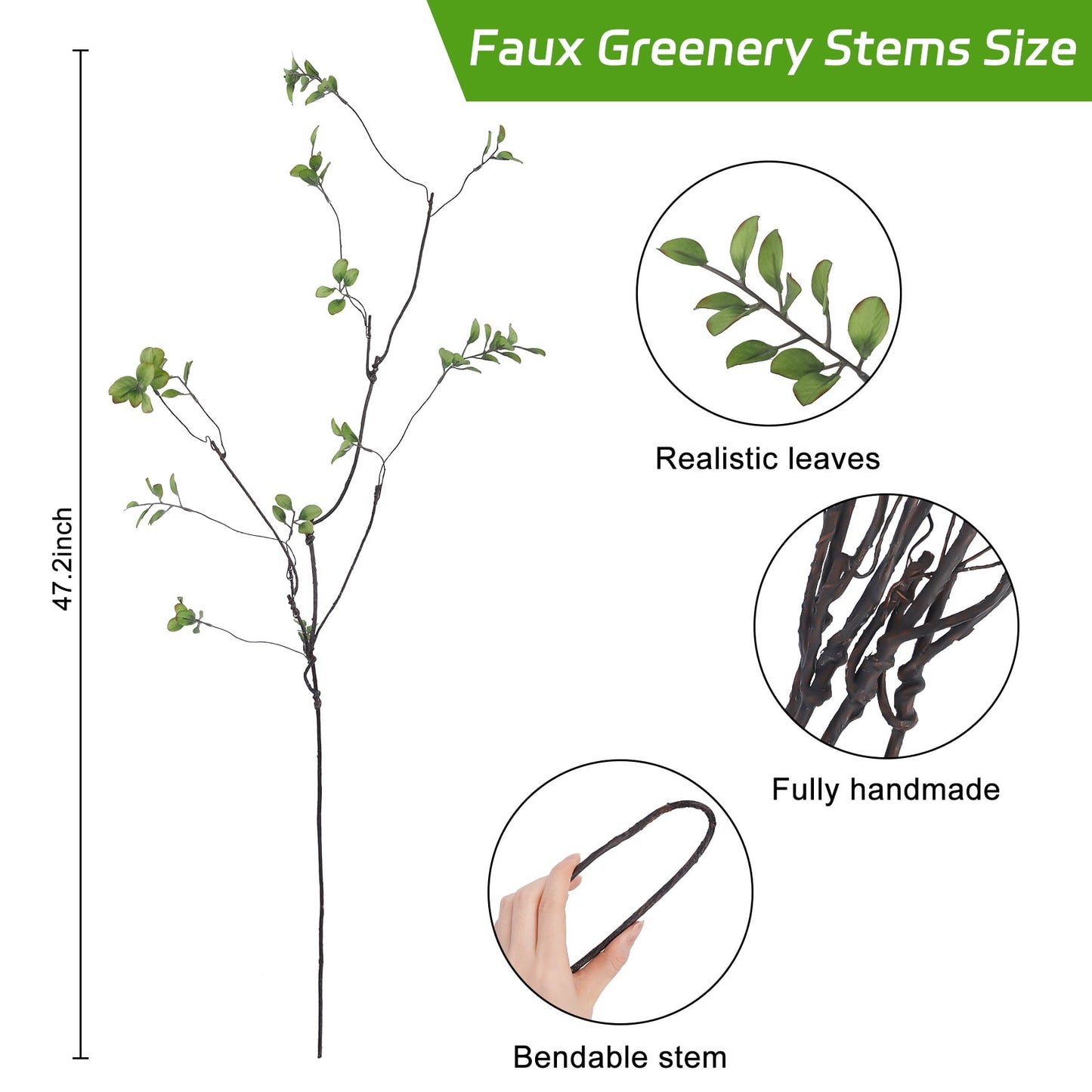 Scidweet 4 Pcs Fake Plants, 47.2" Artificial Greenery Stems Plant Faux Ficus Twig Leaf Artificial Eucalyptus Branches for Vase Filler Home Office Wedding Decor
