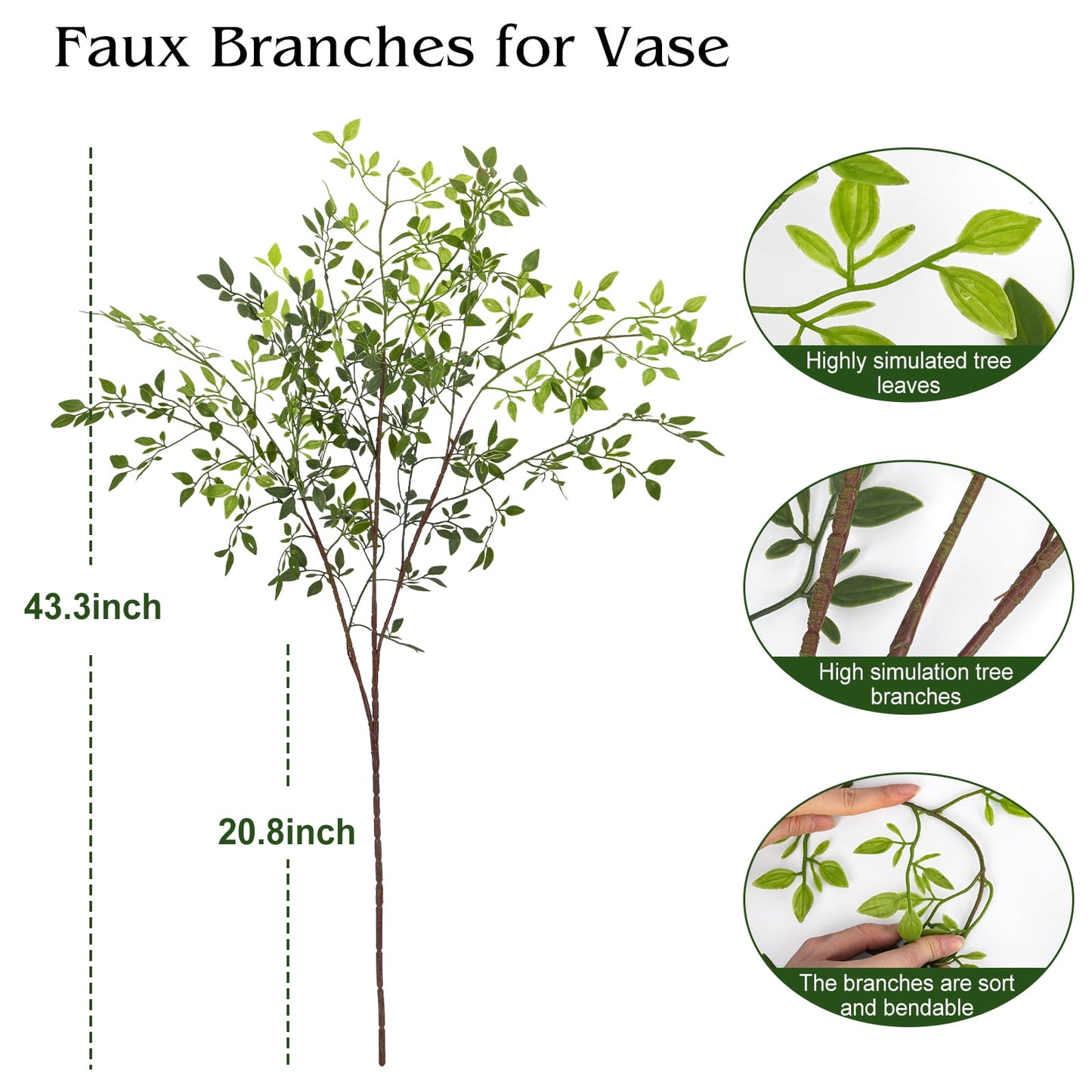 Scidweet Fake Plants, 2 PCS 43.3" Artificial Nandina Faux Branches for Vase, Artificial Greenery Stems for Indoor Office Home Room Decor