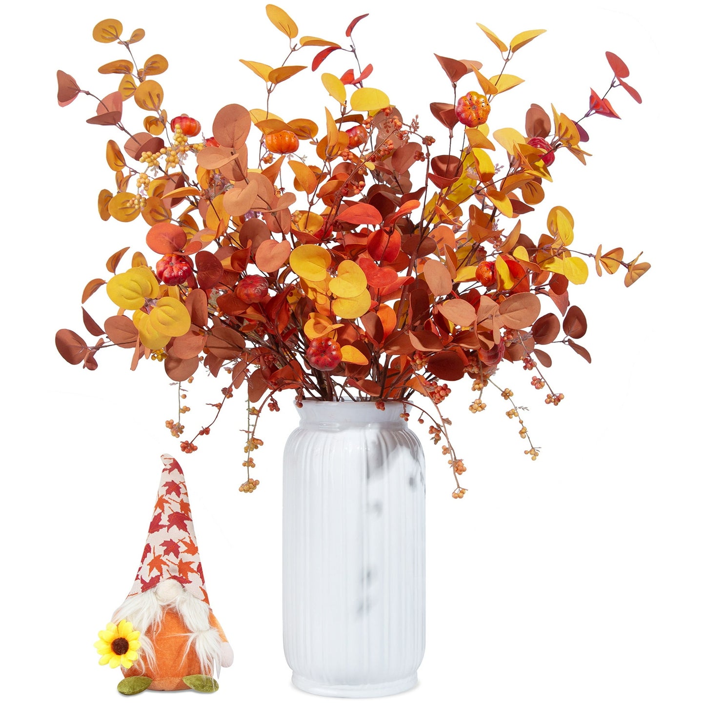 Scidweet 6 Pcs Fall Decorations for Home, Artificial Fall Eucalyptus Stems 32"/80cm Tall Silver Dollar Eucalyptus Leaves Berry Pumpkins Indoor Outdoor Thanksgiving Wedding Decor