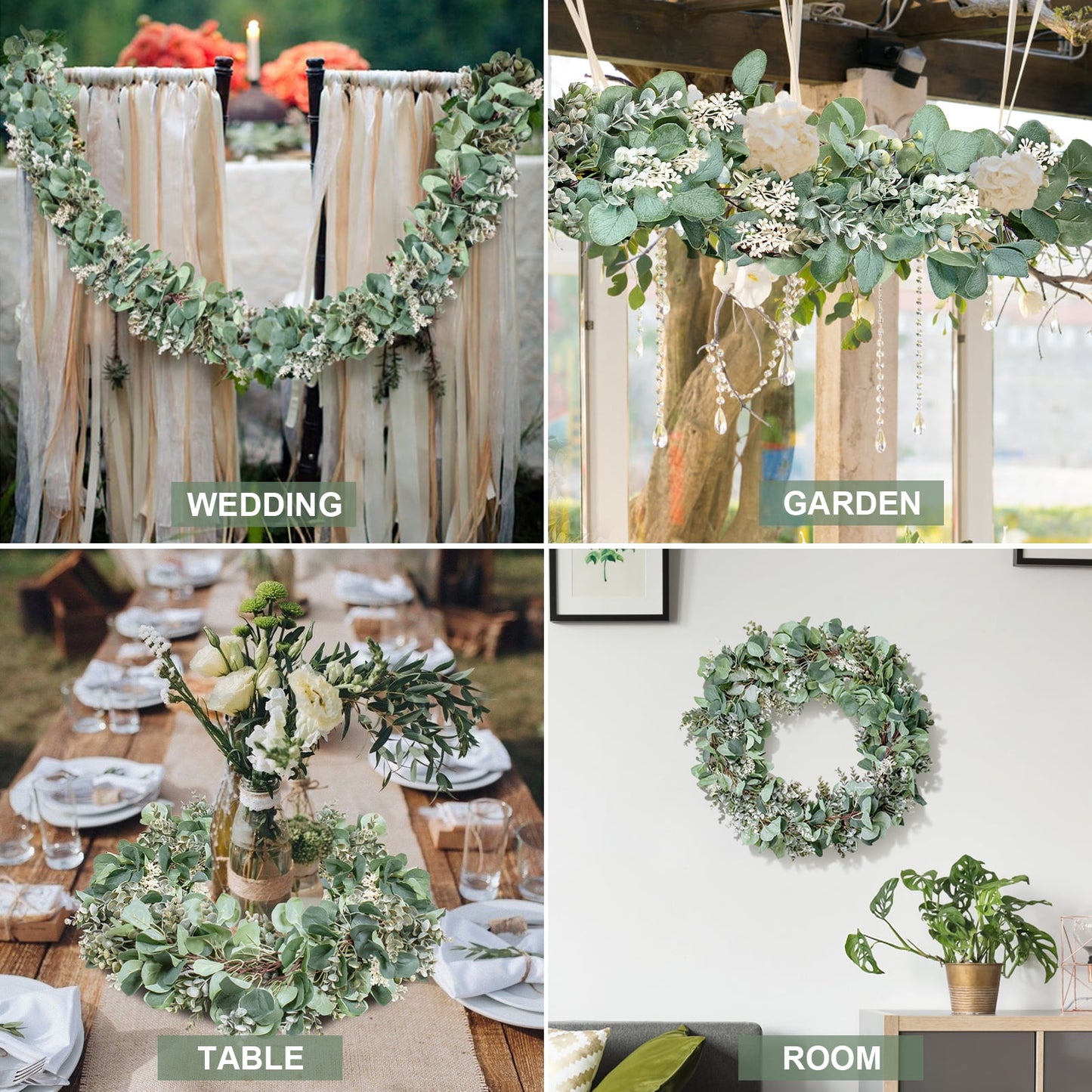 Scidweet 6.56 Ft Silver Dollar Eucalyptus Garland, Christmas Garland with White Buds Artificial Hanging Fake Plants Vines for Wedding Party Table Mantle Home Decoration