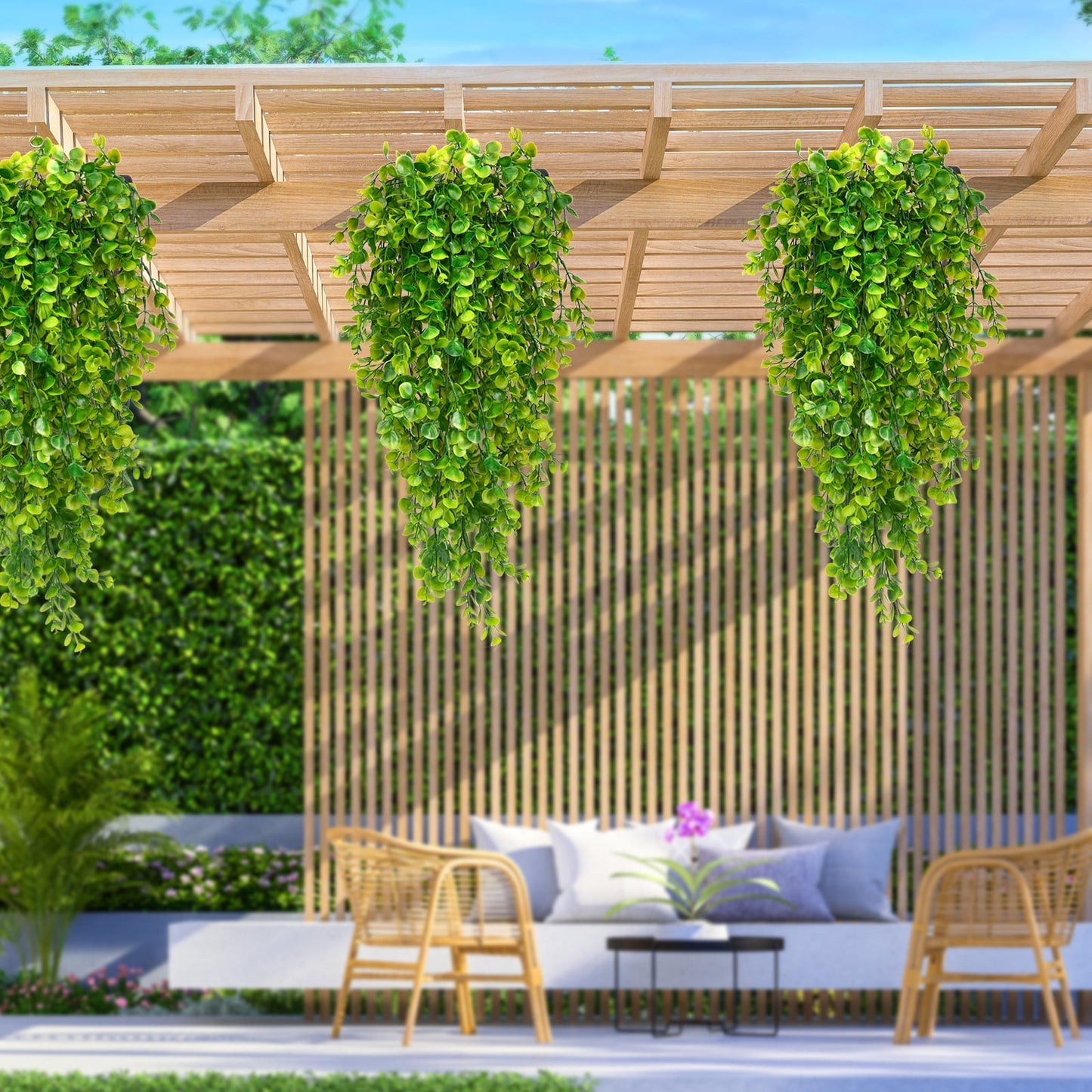 Scidweet 4 Pcs Fake Hanging Plant, Artificial Faux Plants Spring Summer for Indoor Outdoor Patios Porches Walls Windows Home Office Wedding Decor, Greenery