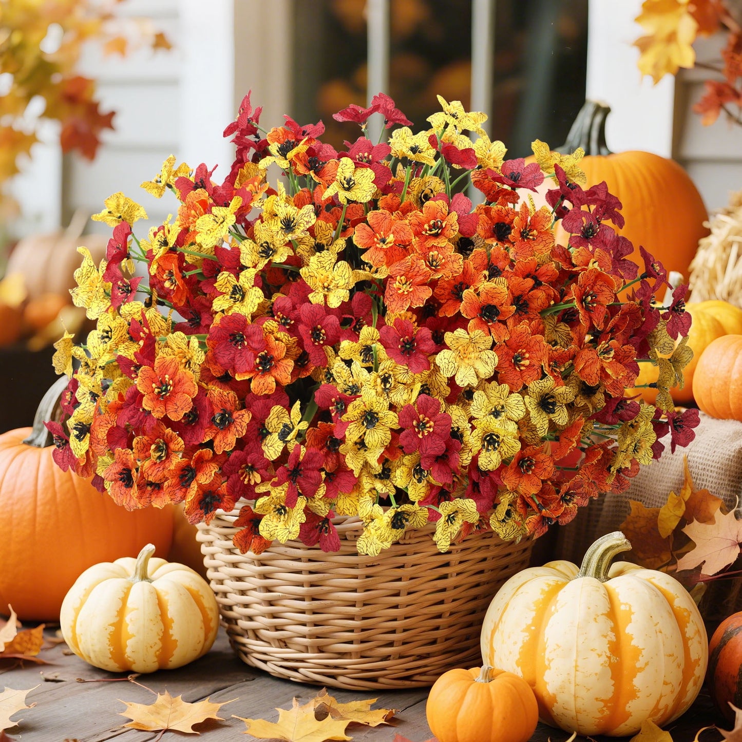 Scidweet 24 Bundles Artificial Fall Flowers Outdoors, Autumn Fake Plants Faux Silk flowers Fall Decorations for Home Garden Porch Decor, Multicolor
