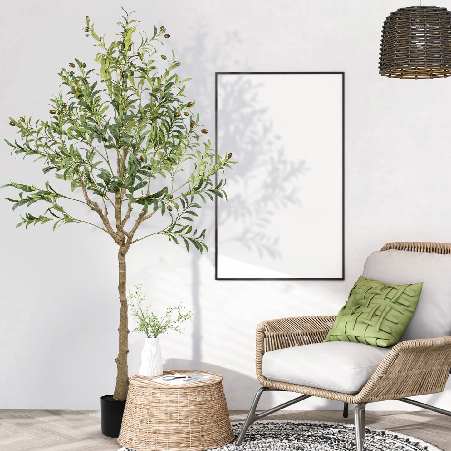 5Ft Faux Olive Tree, Tall Indoor Outdoor Greenry Plants Fake Potted Silk Artificial Olive Tree for Home Office Living Room Bedroom Floor Porch Decor