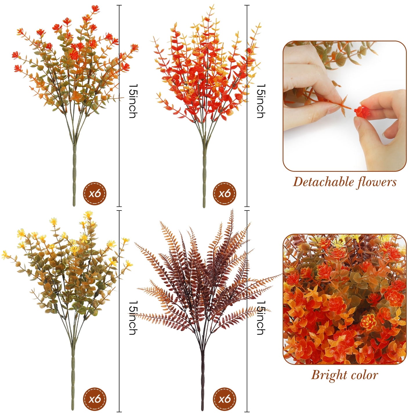 Scidweet 24 Pcs Artificial Fall Flowers, Fake Fall Decorations for Home Autumn Outdoor Thanksgiving Decor