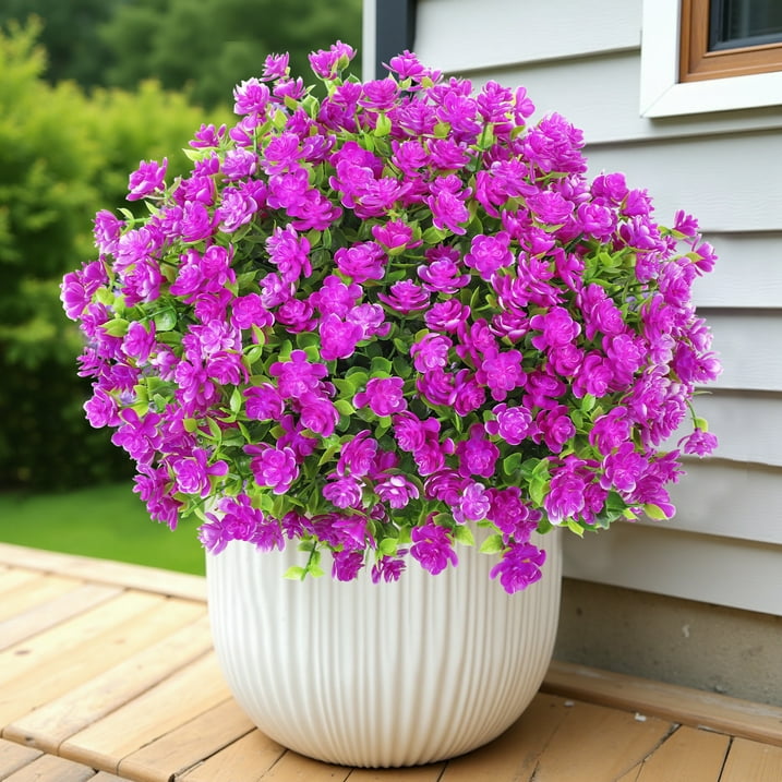 Scidweet 12 Bundles Artificial Flowers for Outdoors, Faux Flowers Fake Plastic Plants for Spring Summer Outside Indoor Home Garden Decoration, Fuchsia