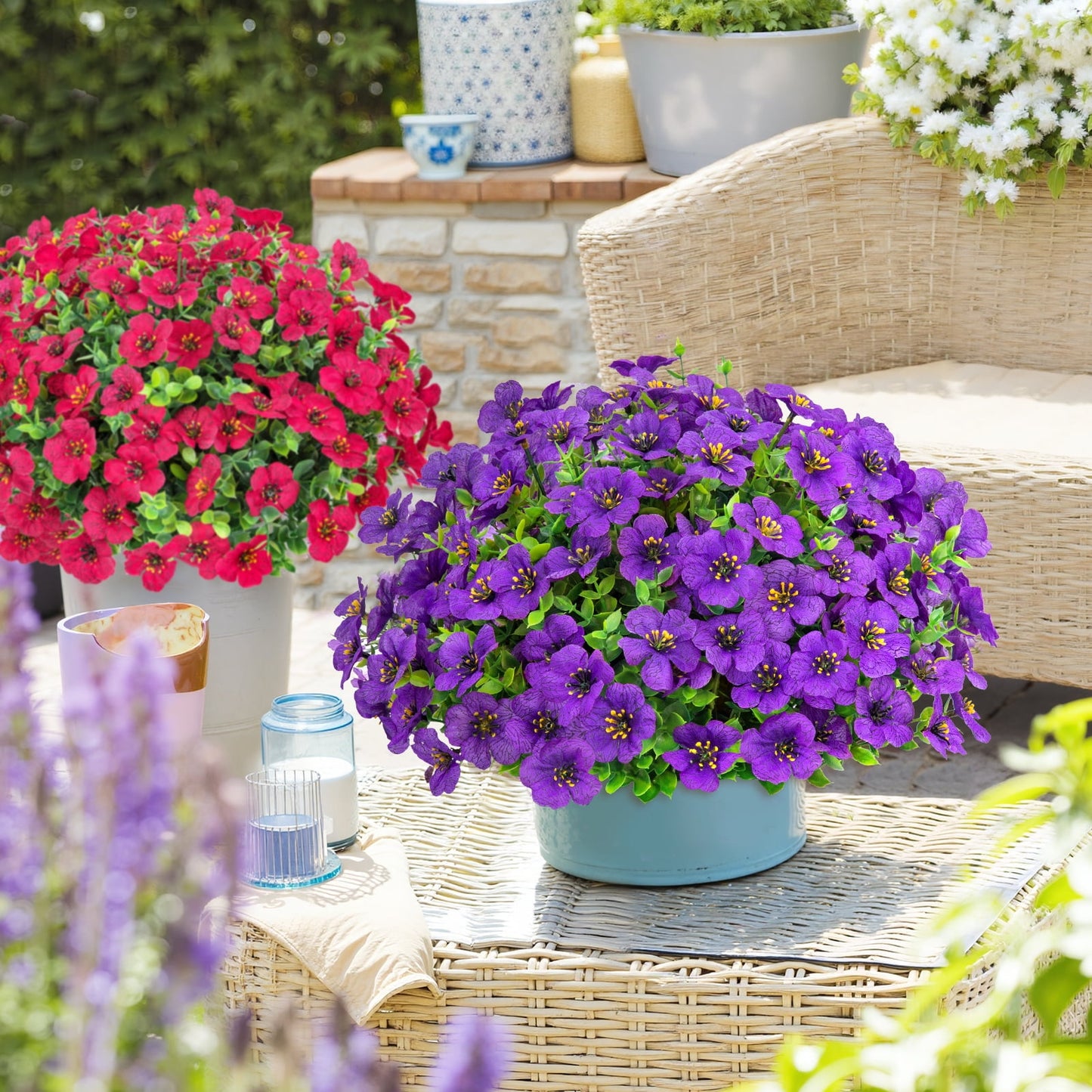 Scidweet 16 Bundles Artificial Fake Flowers Outdoor, Faux Flowers Plastic Plants Spring Summer Outside Home Porch Garden Window Box Decor