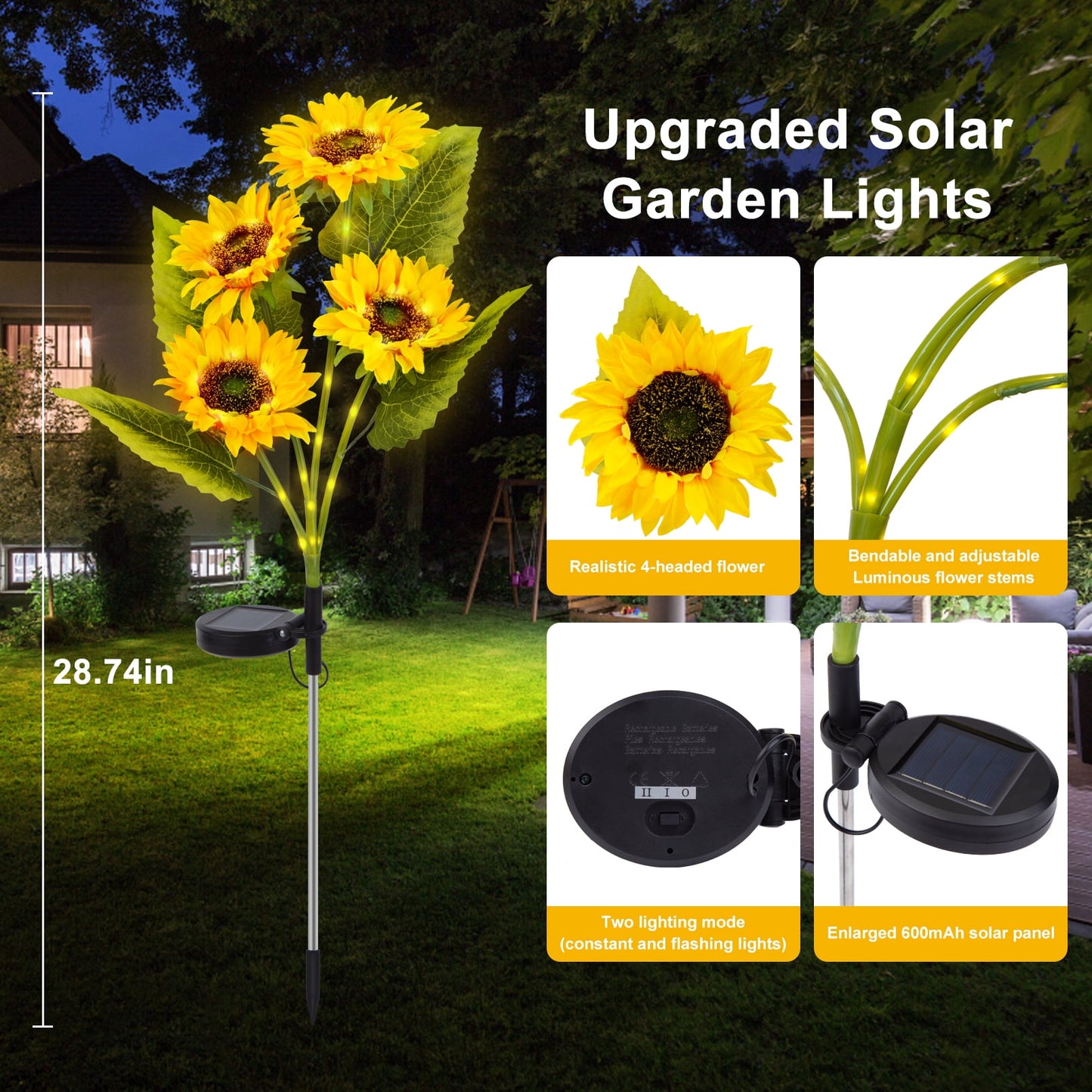 Solar Lights Outdoor Waterproof with 12 Sunflower Lights, Decor Yard Stake Patio Lawn Garden Pathway Decoration (3 Pack)