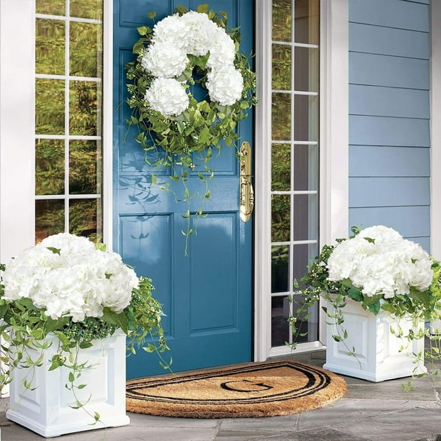 Scidweet 4 Pcs Artificial Hydrangea Fake Flowers, 19.3" Real Touch Latex Faux Plants Fake Hydrangea Flowers for Spring Summer Indoor Outdoor Home Table Wedding Decoration, White