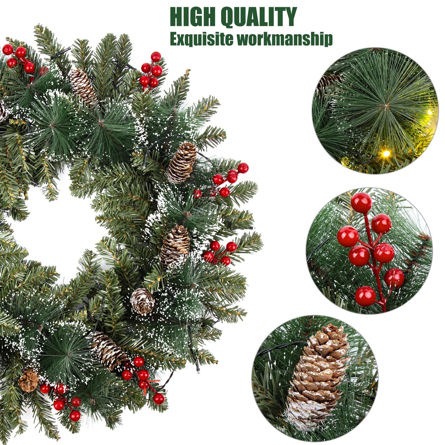 20 Inch Christmas Wreath with Pinecone Berries Christmas Decorations Front Door Wreath for Outdoor Indoor Party