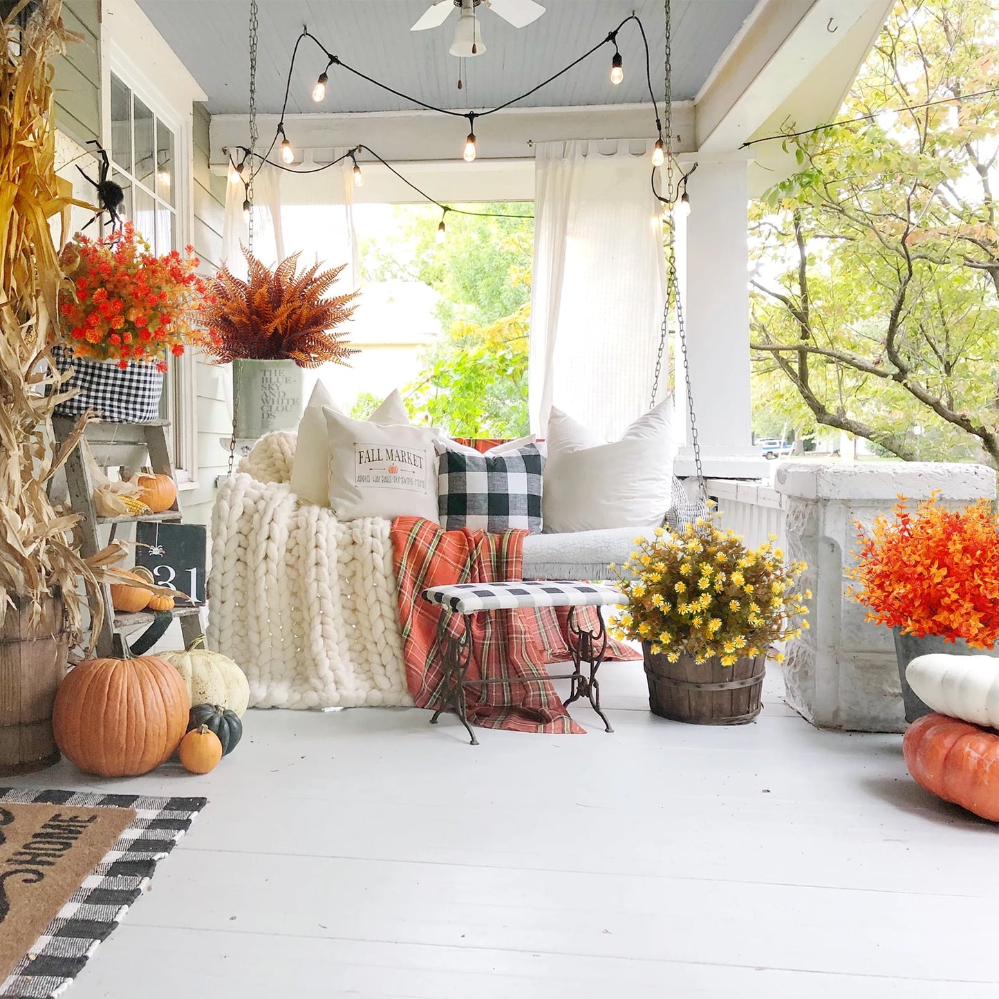 Scidweet 24 Pcs Artificial Fall Flowers, Fake Fall Decorations for Home Autumn Outdoor Thanksgiving Decor