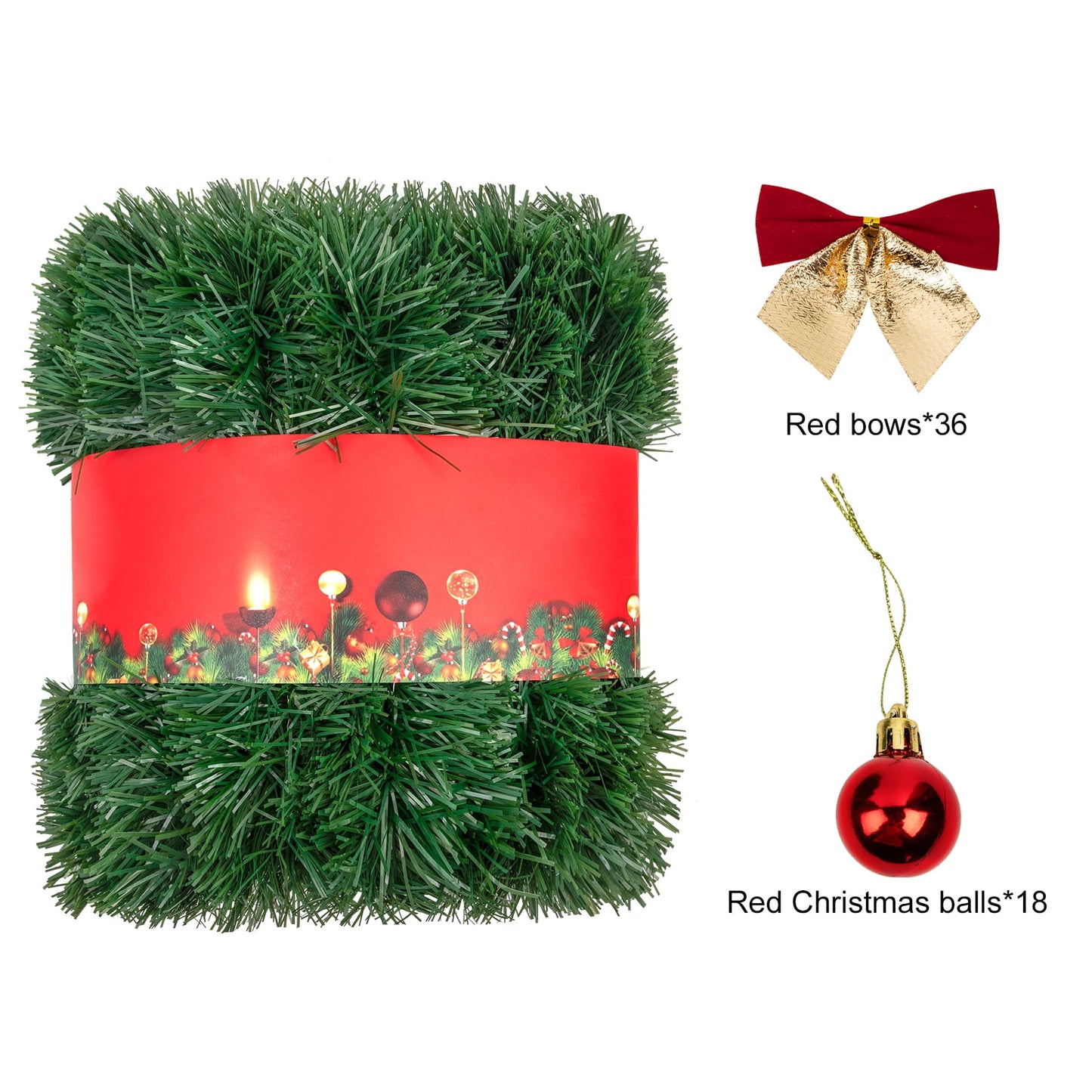 50FT Christmas Garland for Christmas Decorations, Non-Lit Soft Green Christmas Tinsel Garland with Christmas Ball Holiday Decor Christmas Tree Garland Christmas Indoor Decor