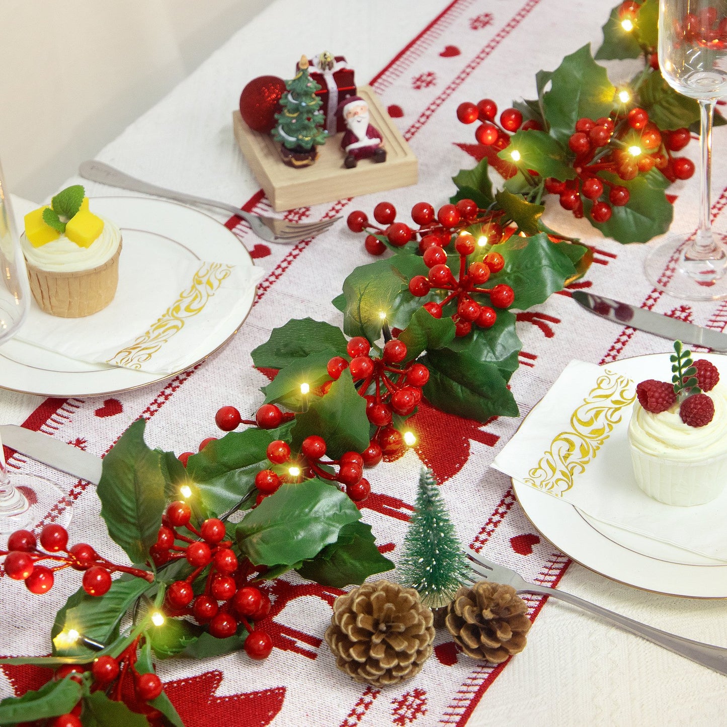 Scidweet Christmas Garland Decorations, 5.9 ft Artificial Xmas Garland with Lights for Indoor Outdoor Home Table Christmas Decor