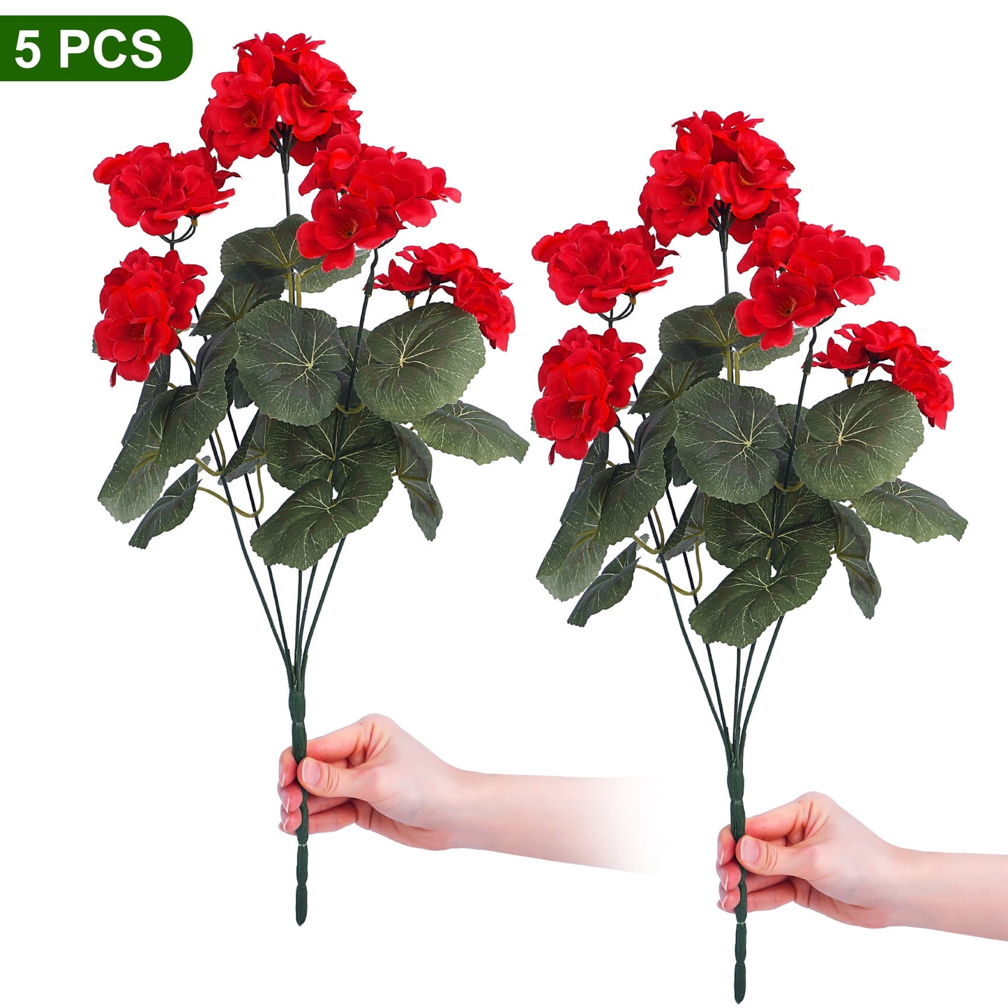 Scidweet 5 Pcs 18'' Artificial Geraniums Silk Flowers Plants Home Outdoor Decor Garden Ruby Red