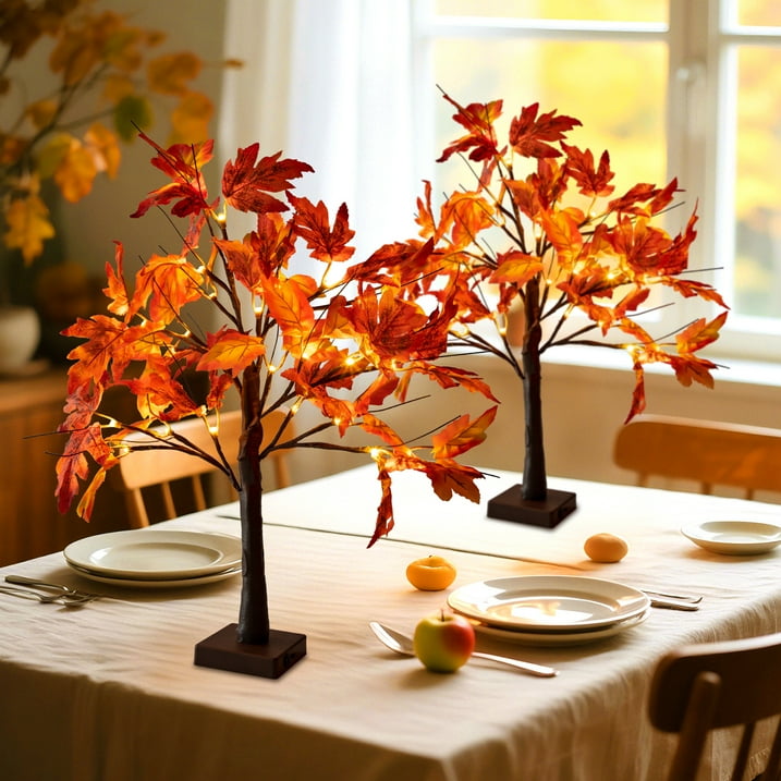 Scidweet Fall Decorations for Home, 2 packs Fake Fall Maple Leaves Table Tree Light Indoor Wedding Party Autumn Decor