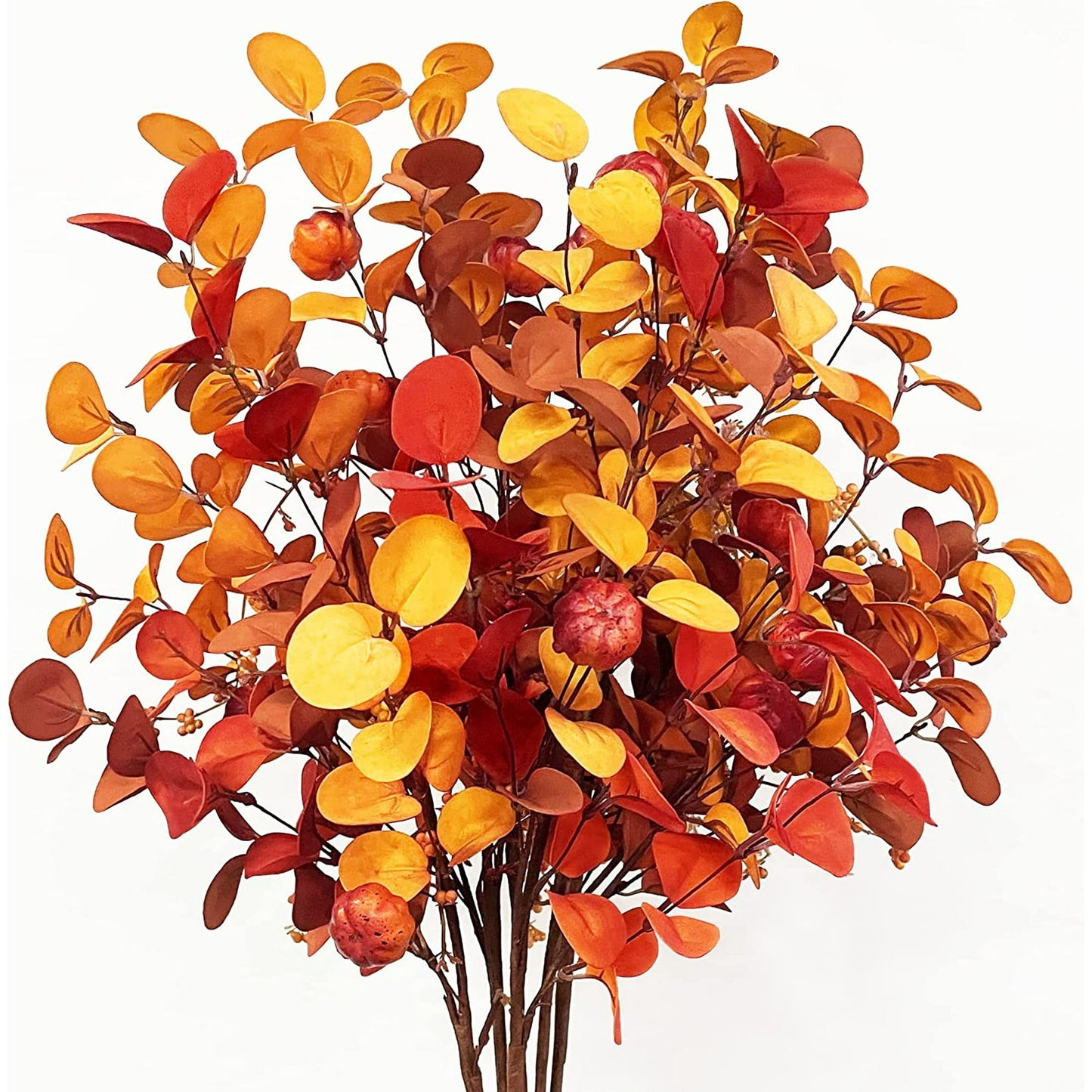 Scidweet 6 Pcs Fall Decorations for Home, Artificial Fall Eucalyptus Stems 32"/80cm Tall Silver Dollar Eucalyptus Leaves Berry Pumpkins Indoor Outdoor Thanksgiving Wedding Decor