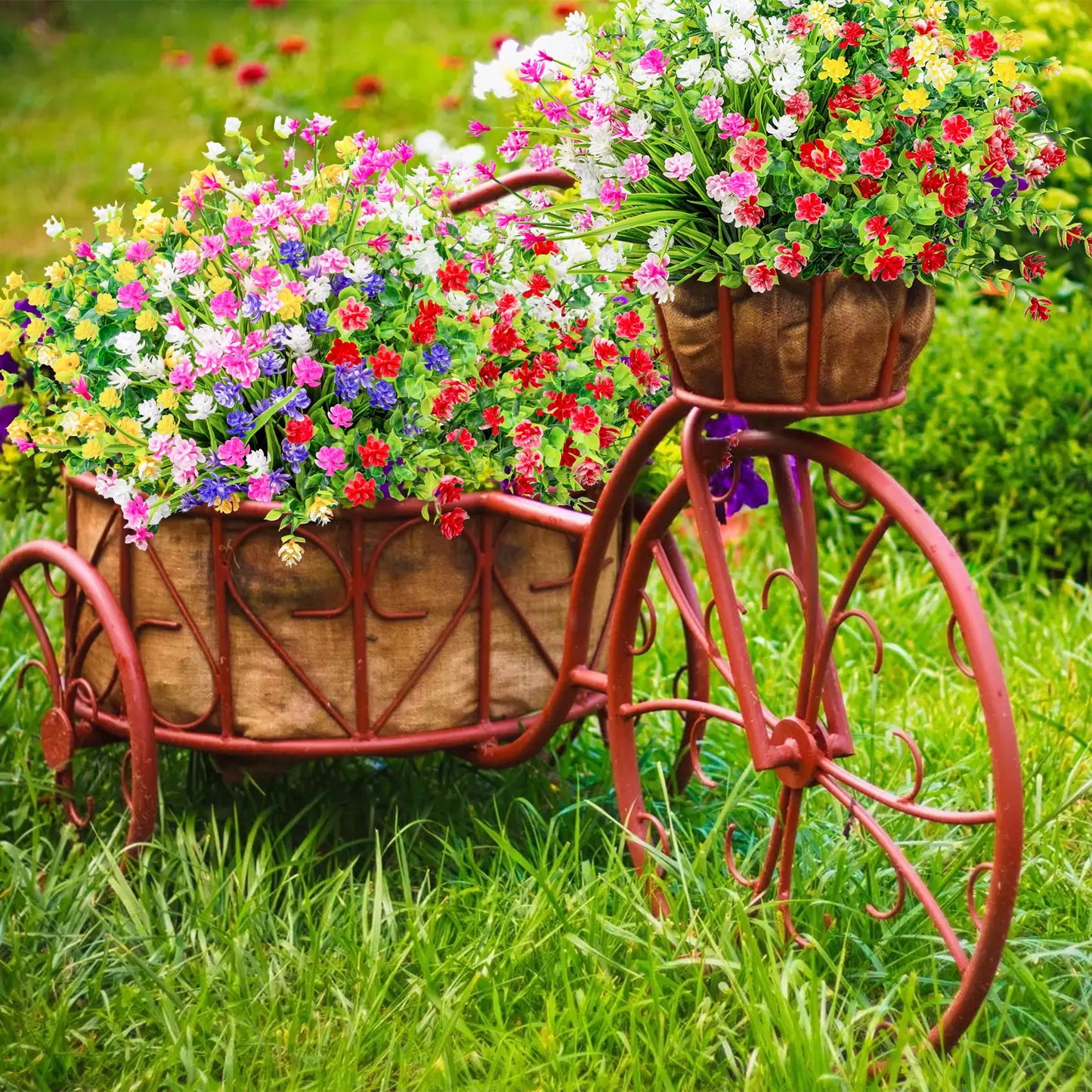 24 Bundles Artificial Flowers Outdoor,No Fade Fake Plastic Flowers Faux Plants for Decoration Hanging Planters Window Indoor Outside Garden Porch