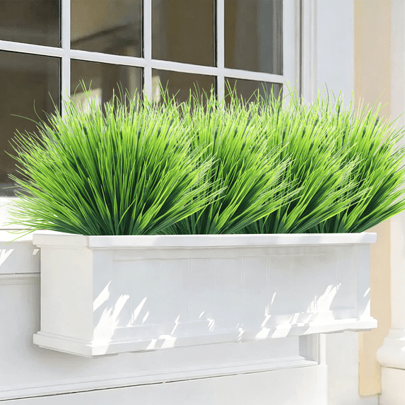 Scidweet Artificial Plants Outdoors, 20 Bundles Fake Faux Greenery Grass Plants for Spring Summer Patio Garden Porch Yard Window Box Home Decor, Green