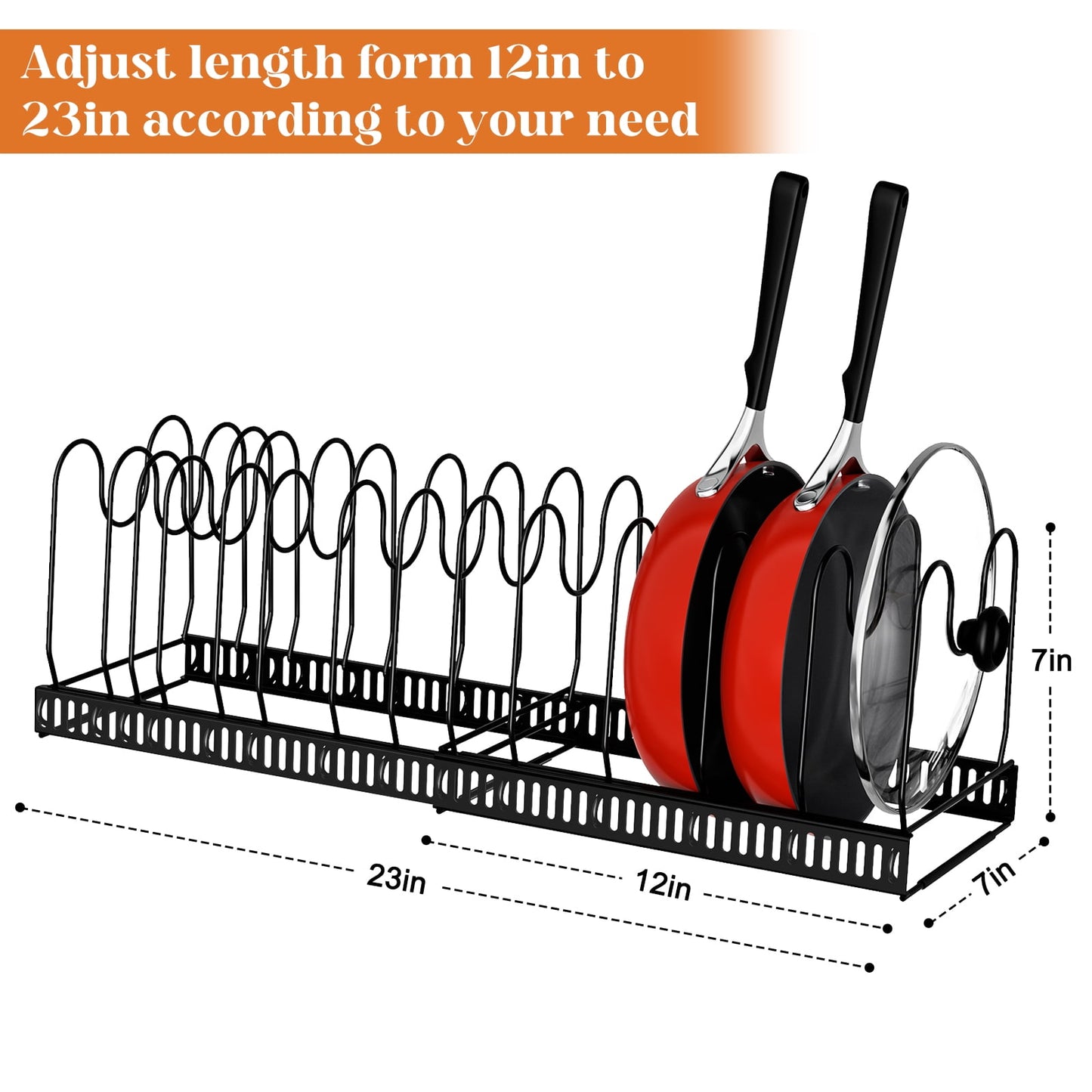 Expandable Pots and Pans Lid Organizer Rack, Cabinet Pantry Drawer Organizer and Storage Kitchen with 14 Adjustable Dividers