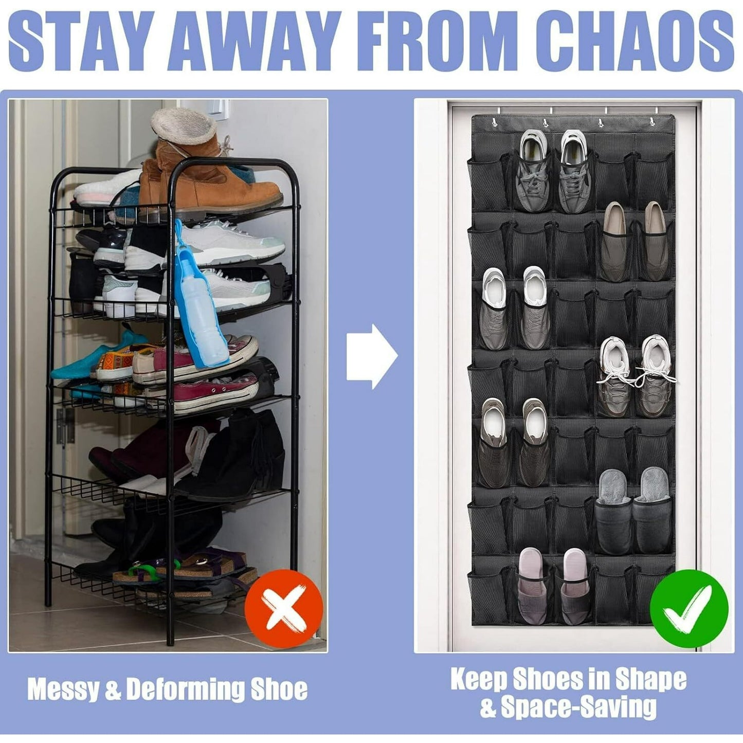 Scidweet Over the Door Shoe Organizer, 35 Large Pockets Hanging Rack Closet Shoe Organizer, Bla