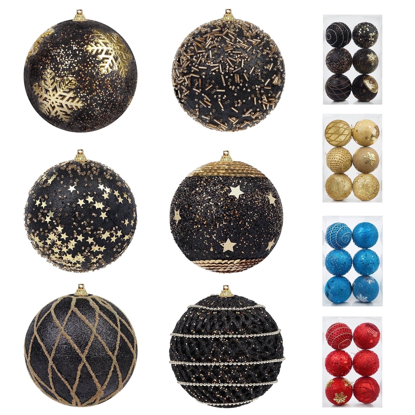 6 Pcs 4 inch Large Black Christmas Ornaments, Christmas Tree Ornaments Hanging Shatterproof Xmas Balls for Holiday Party Christmas Decoration Indoor