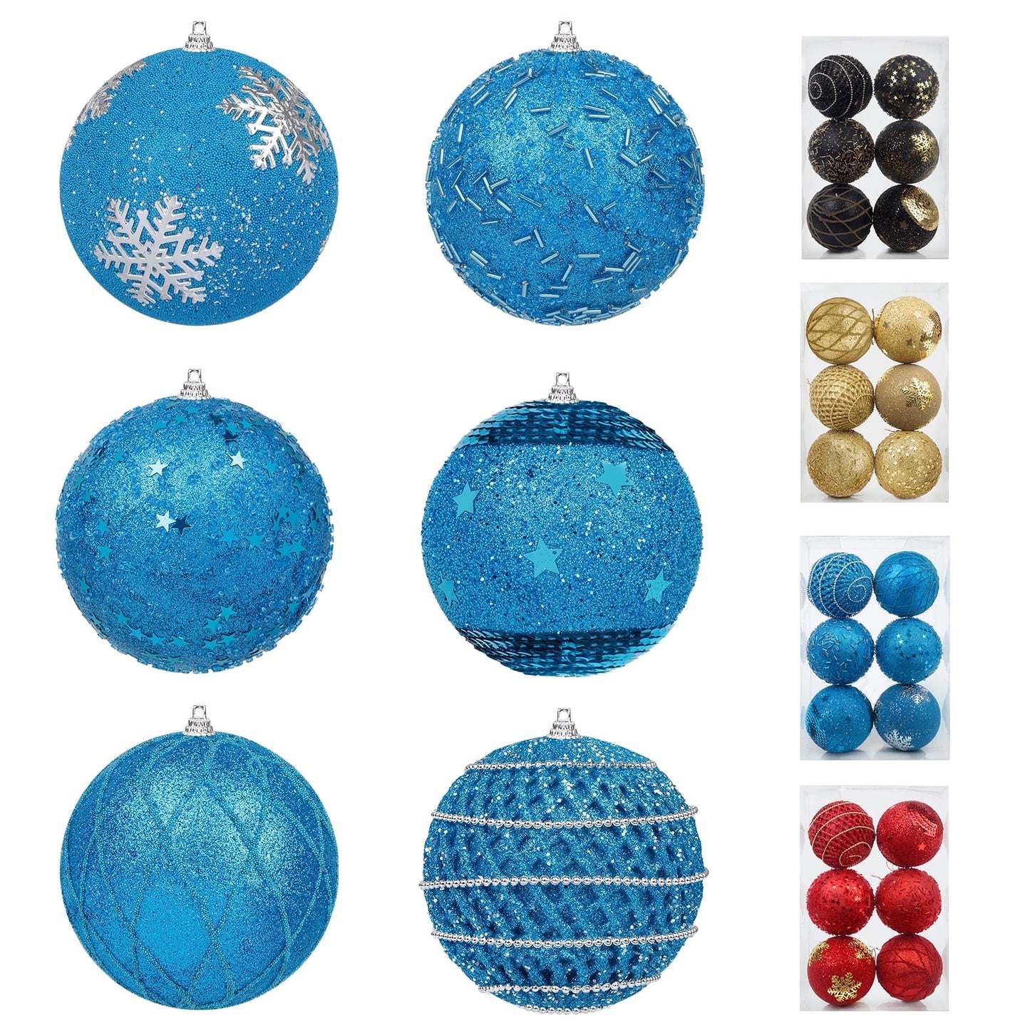 6 Pcs 4 inch Large Blue Christmas Ornaments, Christmas Tree Ornaments Hanging Shatterproof Xmas Balls for Holiday Party Christmas Decoration Indoor
