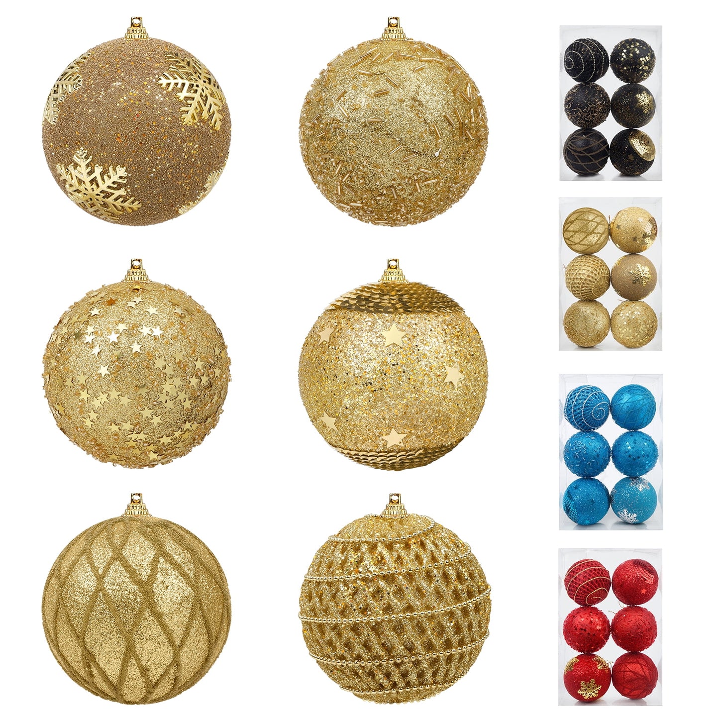 6 Pcs 4 inch Large Gold Christmas Ball Ornaments, Christmas Tree Ornaments Hanging Shatterproof Xmas Balls for Holiday Party Christmas Village Decoration