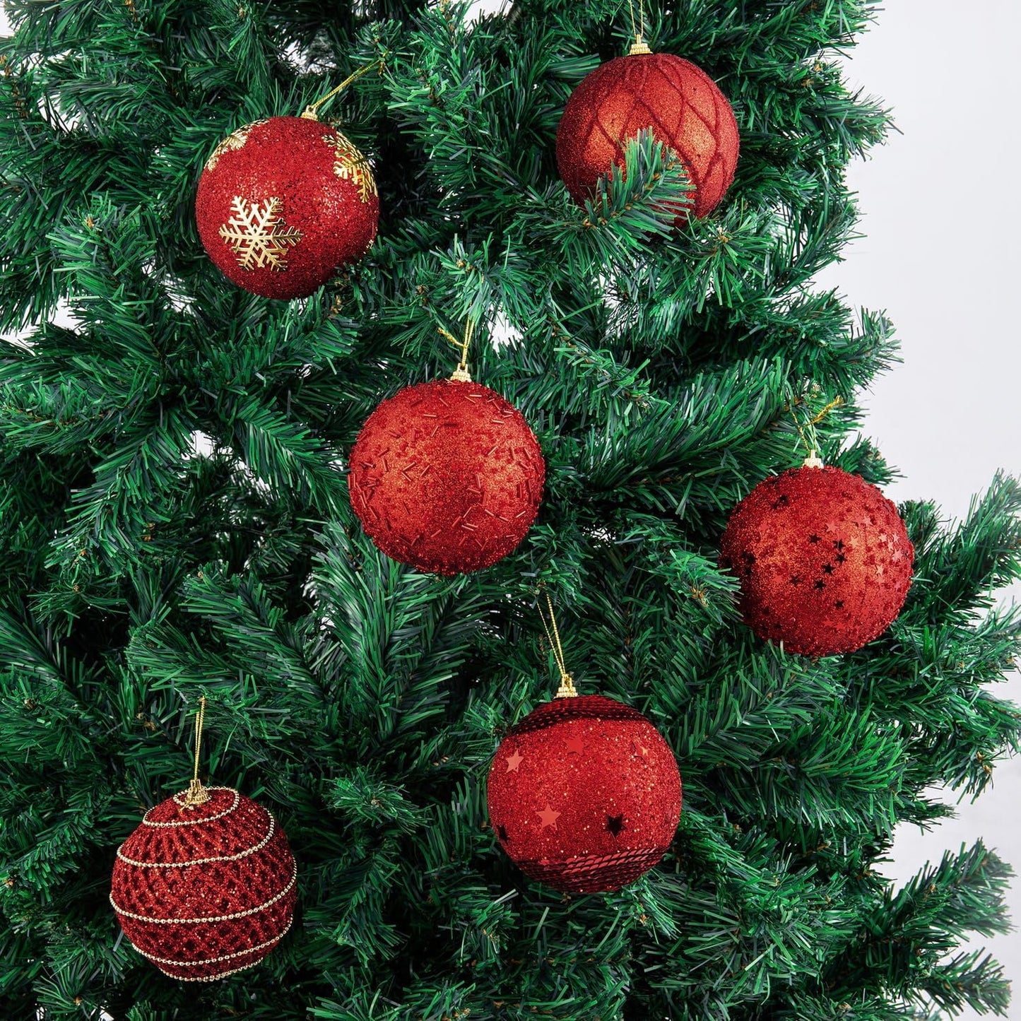 6pcs 4" Large Handmade Red Christmas Balls Ornament, New Christmas Tree Decorations, Shatter-Proof Xmas Decor, Holiday Party