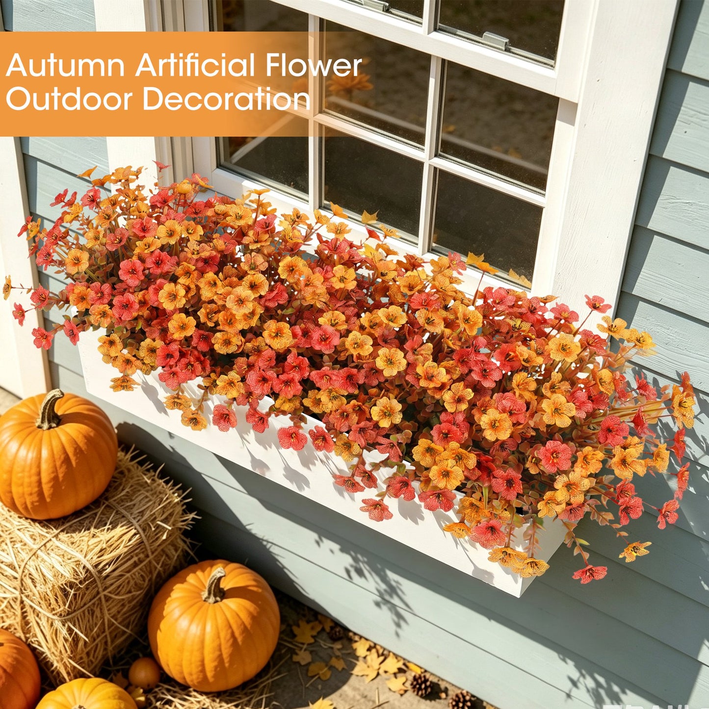 Scidweet Artificial Fall Flowers Outdoors, 12 Bundles Autumn Fake Silk flowers Faux Plants for Outside Garden Balcony Yard Front Porch Indoor Home Fall Decor