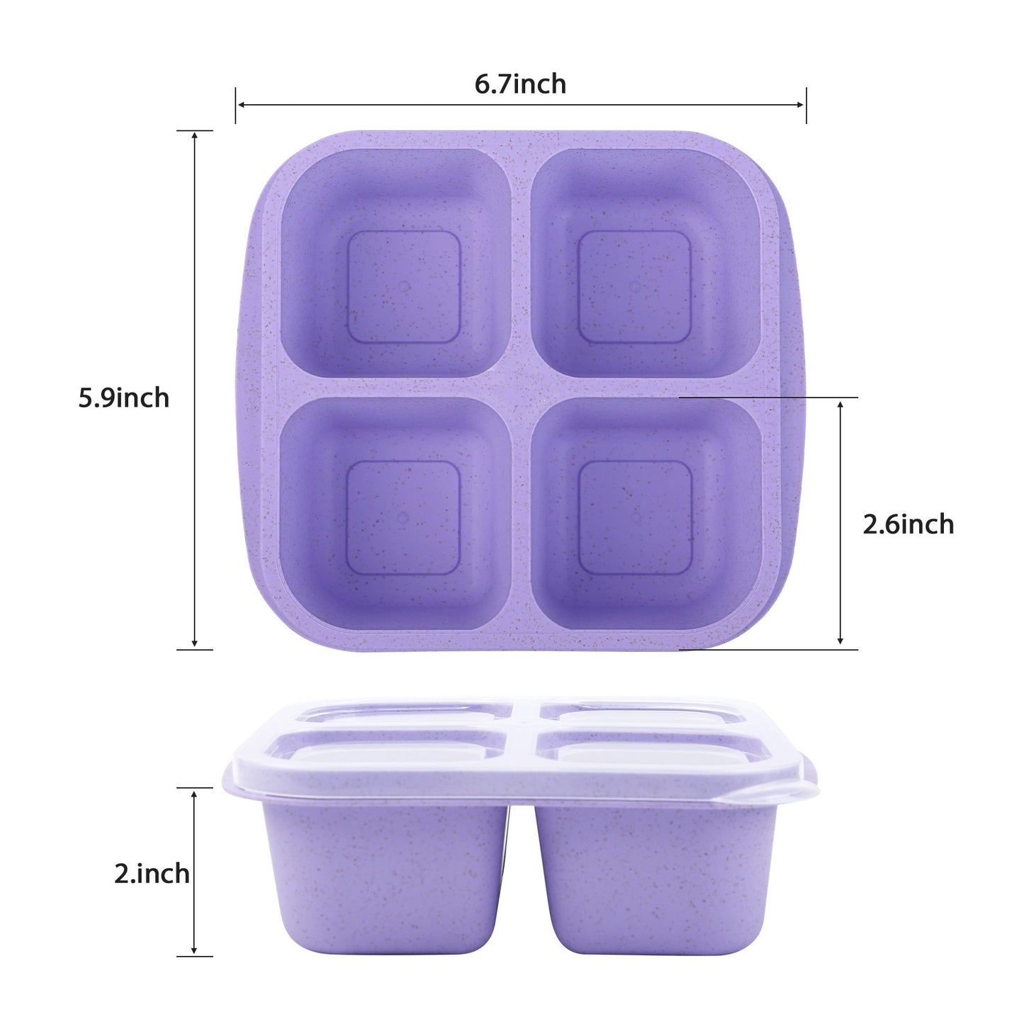 Bento Lunch Box, Reusable 4-Compartment & Fork Snack Containers for Kids and Adults, Food Storage Lunch Containers for School, Work and Travel, 6 Pack(Wheat Multicolor)