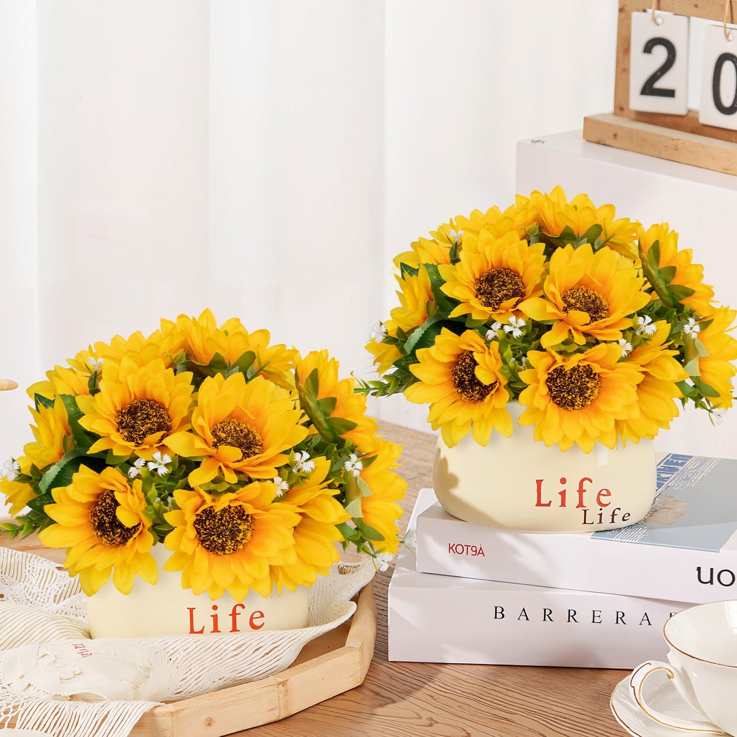 Scidweet 5 Pcs Artificial Silk Sunflower Bouquets, Fake Flowers Faux Sunflower for Spring Summer Party Table Decor Indoor Outdoor Home Wedding Decoration