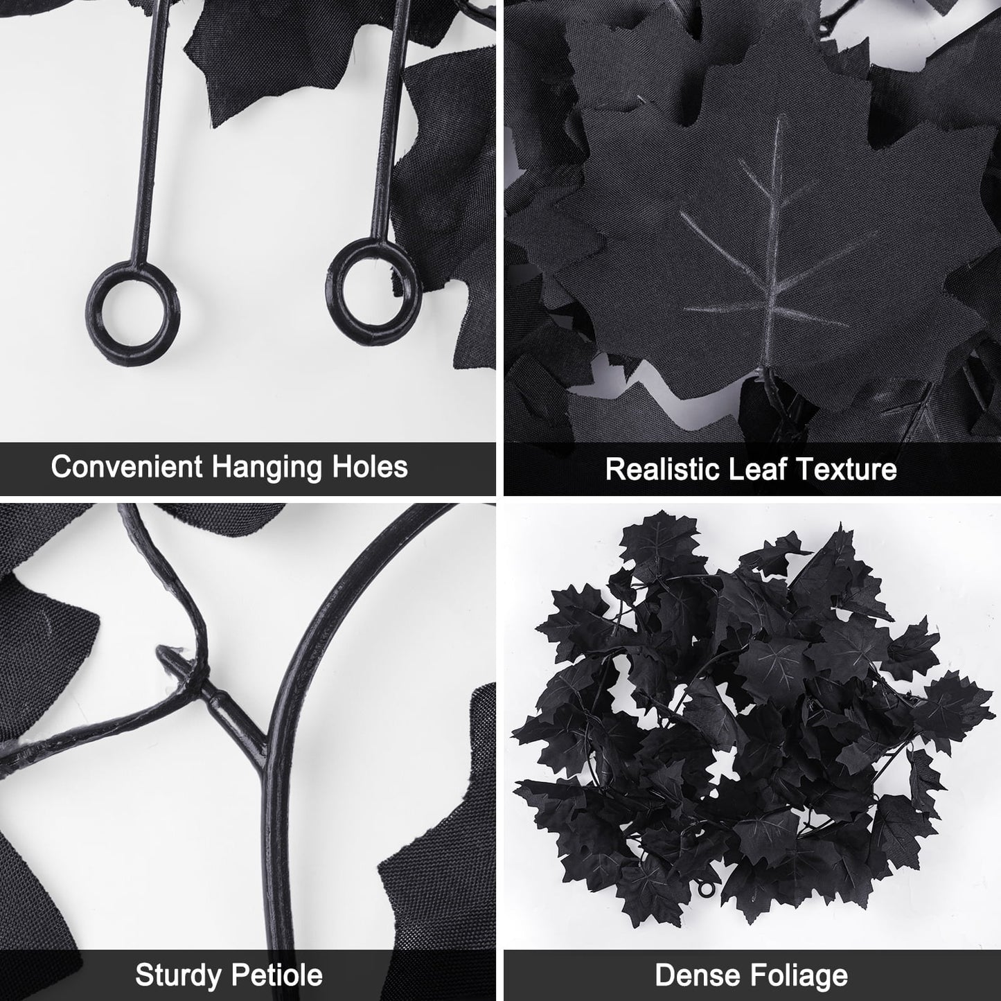 Scidweet Halloween Maple Leaf Garland, 2 Pack 5.8 ft 60 LED Purple String Lights Black Artificial Leaves Fake Vines for Bedroom Hanging Wall Fall Halloween Decor