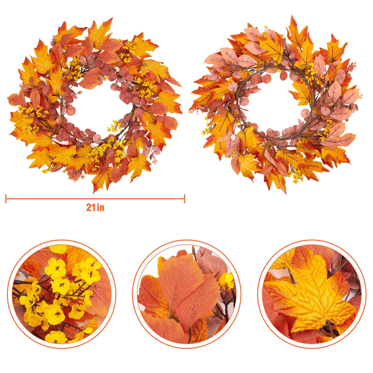Scidweet 20 inch Maple Leaf Autumn Wreath, Artificial Fall Garland Door Wreaths for Front Door Outside Home Thanksgiving Decoration