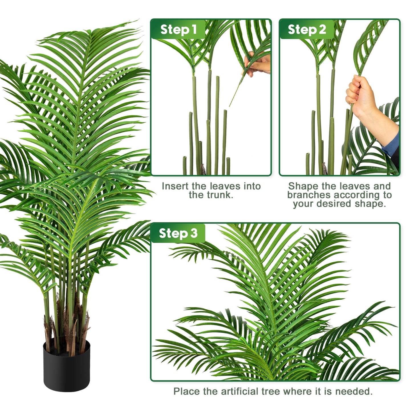 2 Pack Artificial Plants, 4FT Tall Fake Palm Tree Decor Outdoor with 12 Trunks, Faux Tropical Areca Floor Plant in Pot for Home Porch Office Living Room Housewarming Modern Decoration Gift